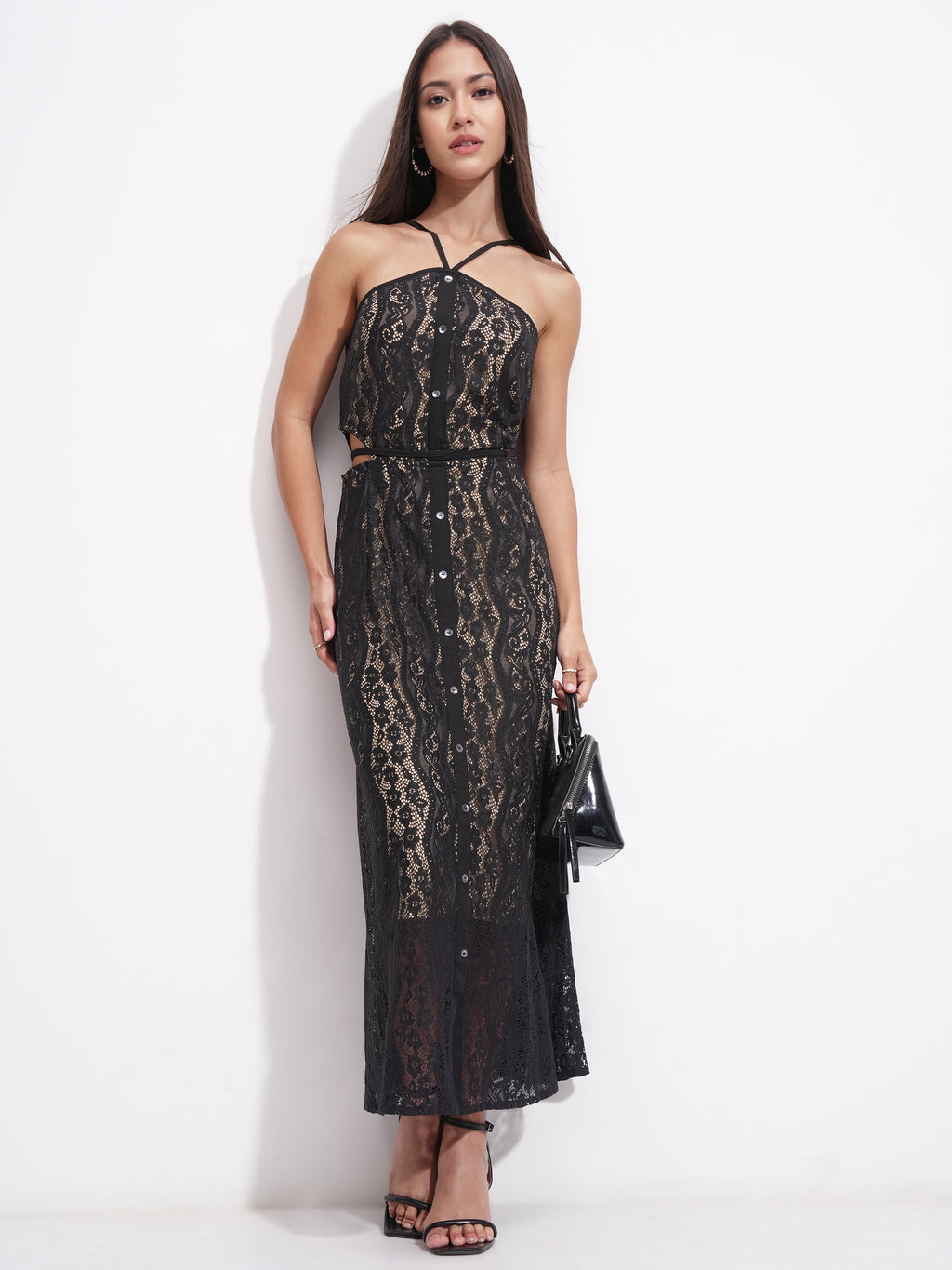 Tokyo Talkies Women Black Self Design Maxi Dress - Black - Image 2