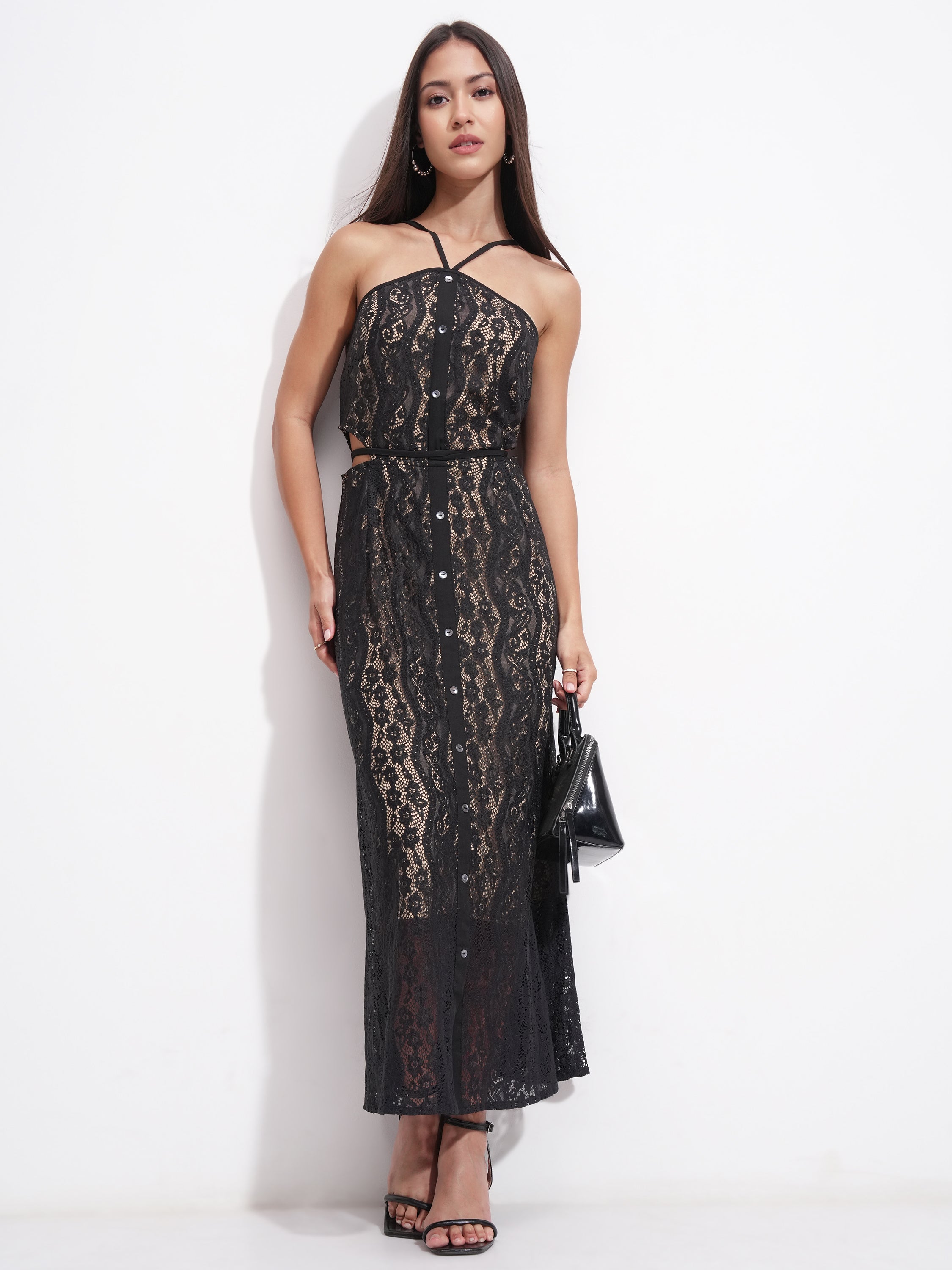 Tokyo Talkies Women Black Self Design Maxi Dress - Black - Image 2