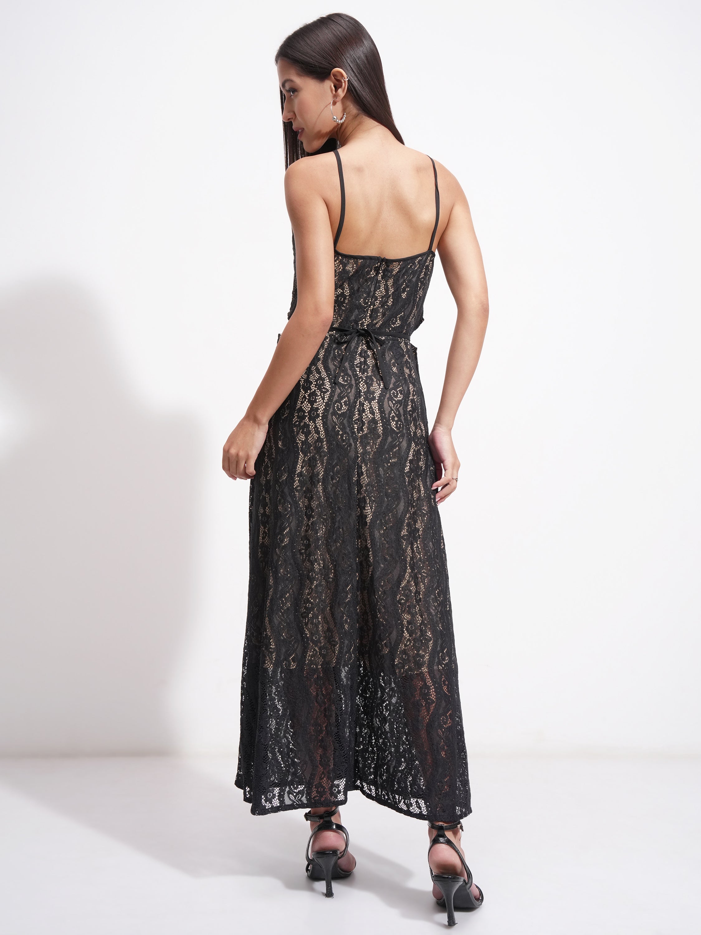Tokyo Talkies Women Black Self Design Maxi Dress - Black - Image 3