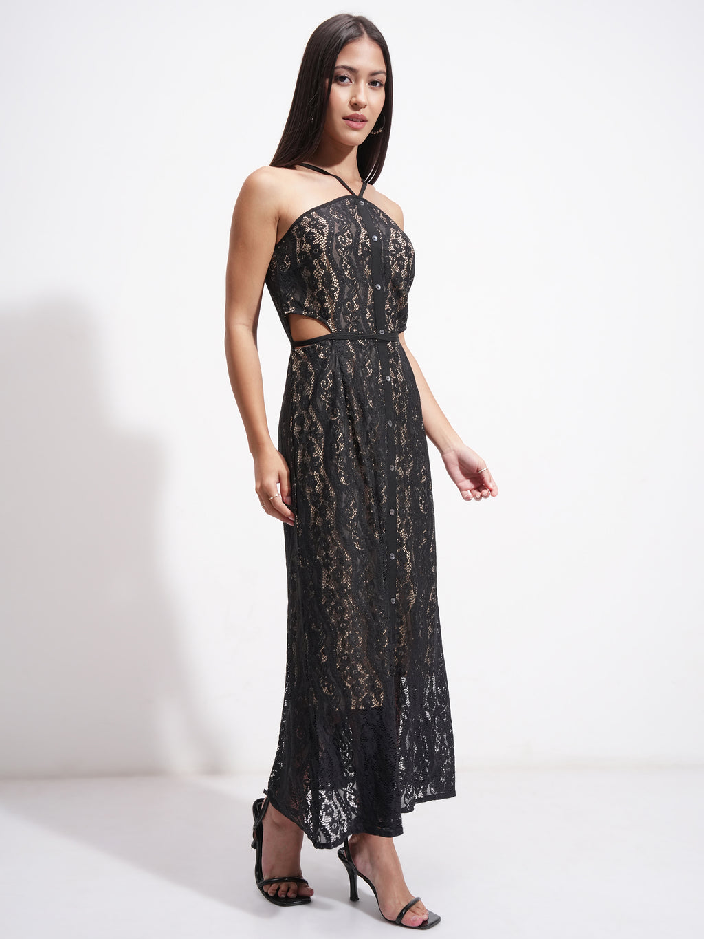 Tokyo Talkies Women Black Self Design Maxi Dress - Black - Image 6