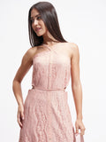 Tokyo Talkies Women Pink Self Design Maxi Dress - Pink - Image 1