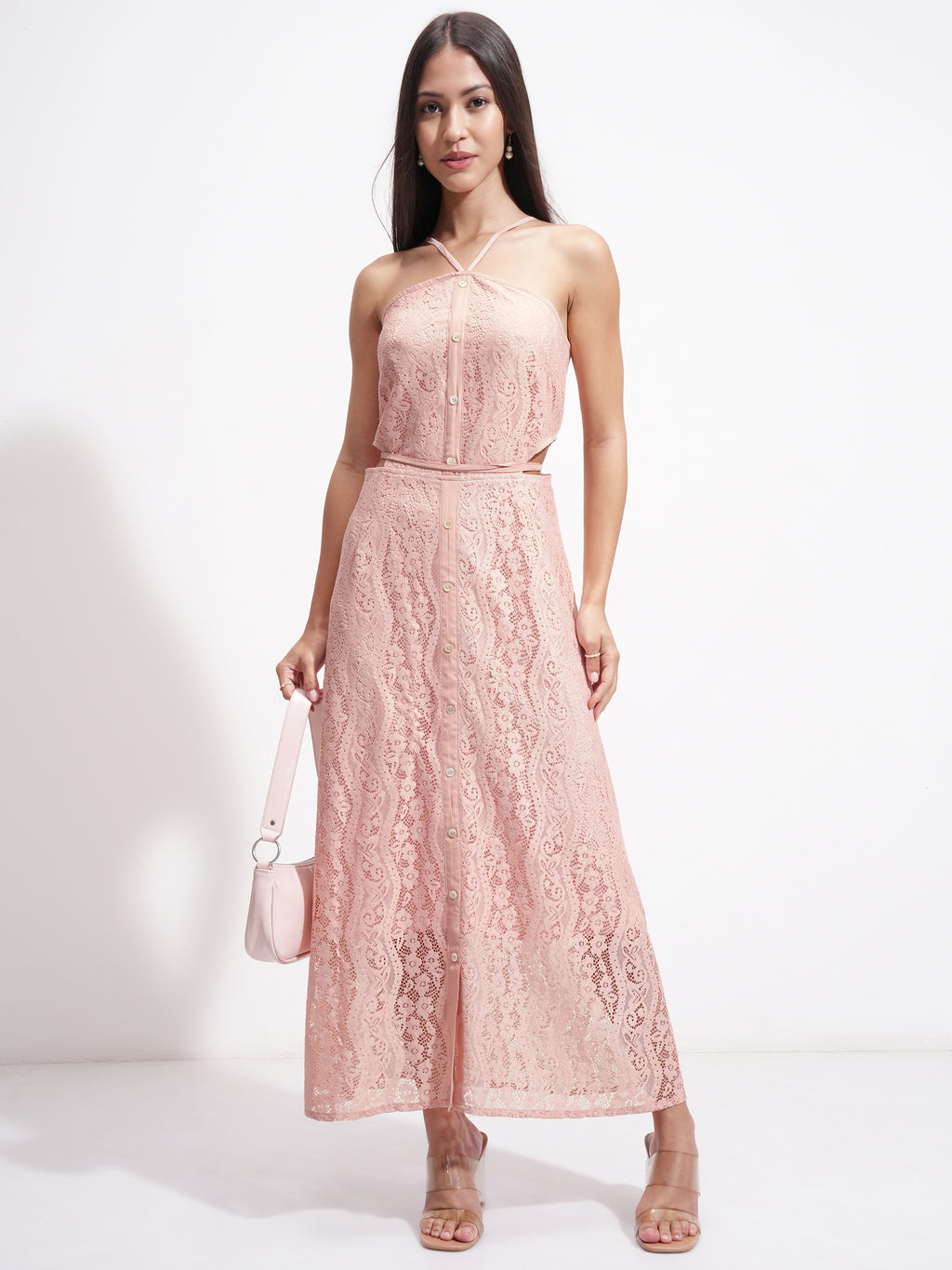 Tokyo Talkies Women Pink Self Design Maxi Dress - Pink - Image 2