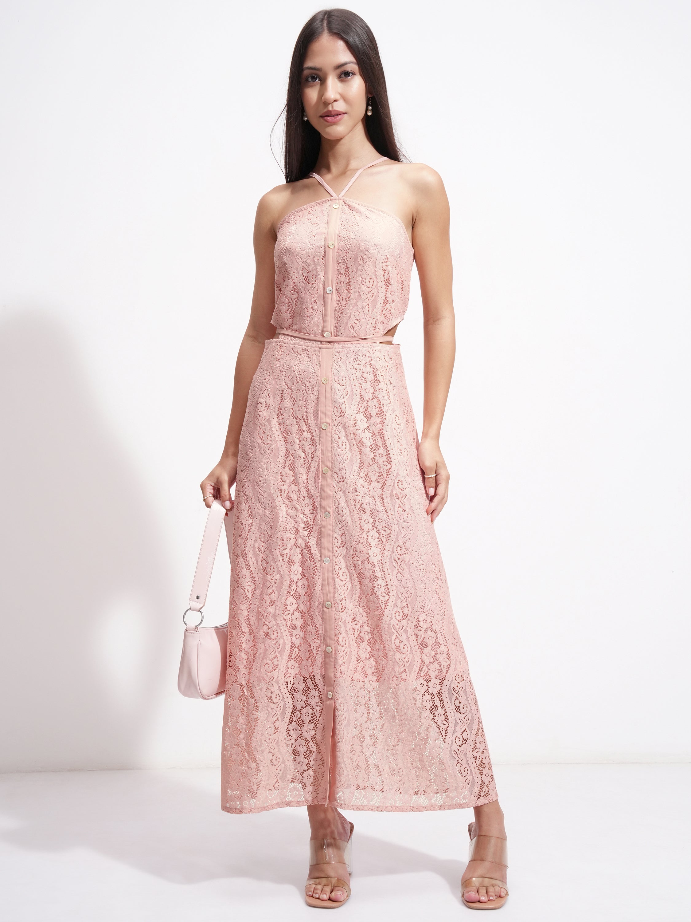 Tokyo Talkies Women Pink Self Design Maxi Dress - Pink - Image 2