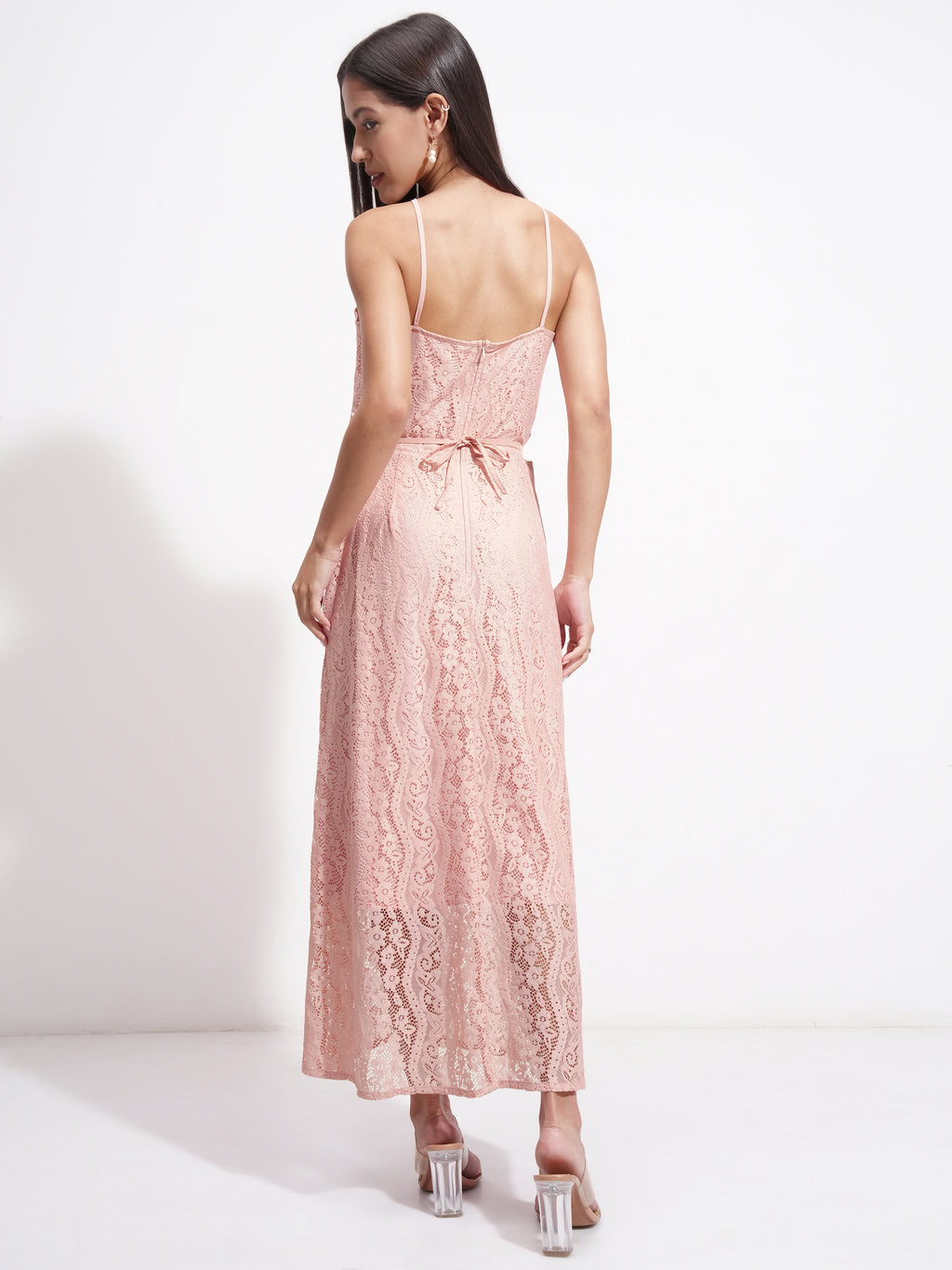 Tokyo Talkies Women Pink Self Design Maxi Dress - Pink - Image 3