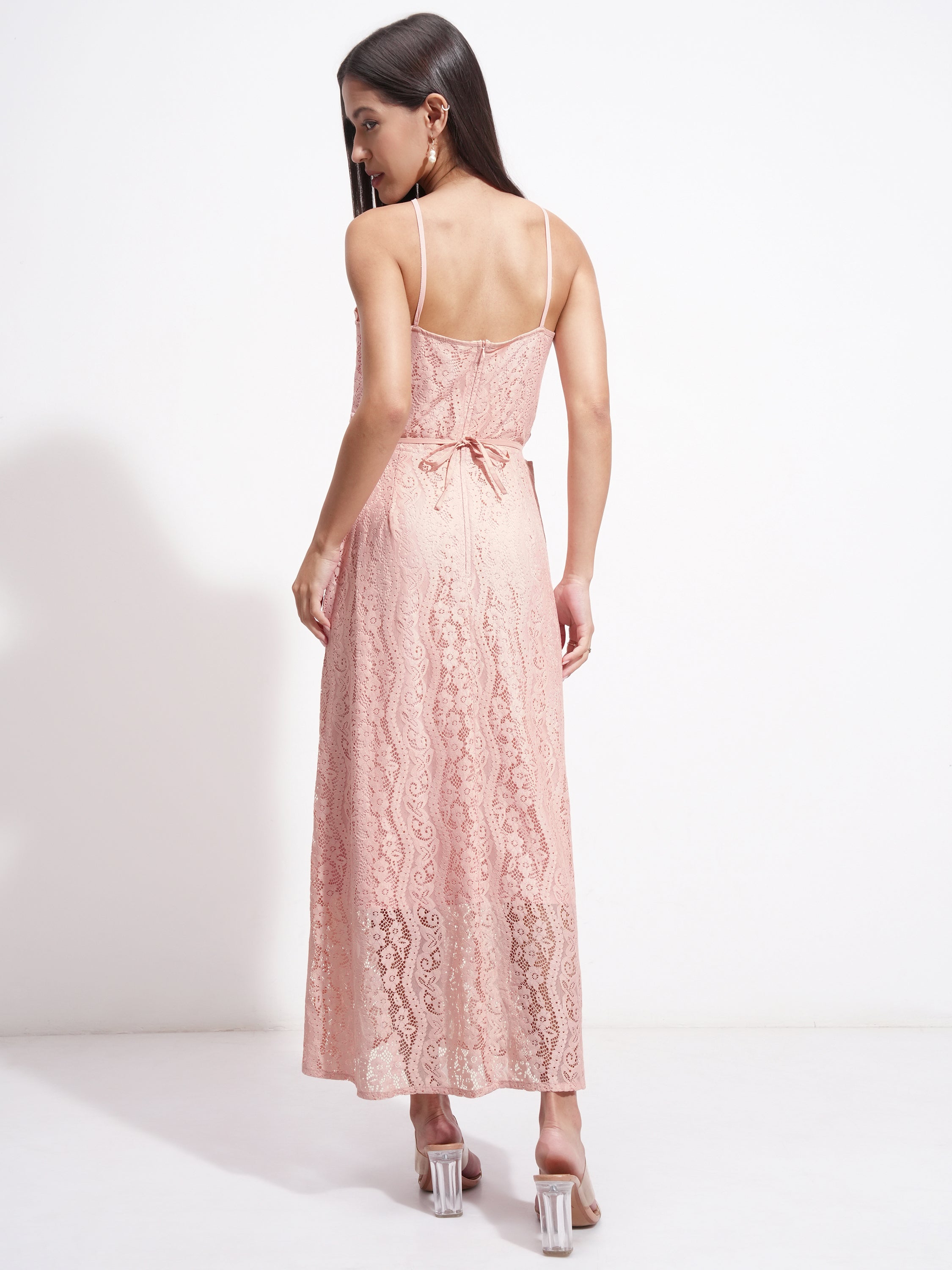 Tokyo Talkies Women Pink Self Design Maxi Dress - Pink - Image 3