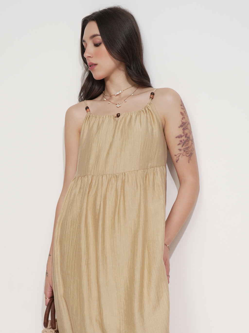 Tokyo Talkies Women Beige Solid Fit And Flare Dress - Beige - Image 1