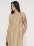 Tokyo Talkies Women Beige Solid Fit And Flare Dress - Beige - Image 1
