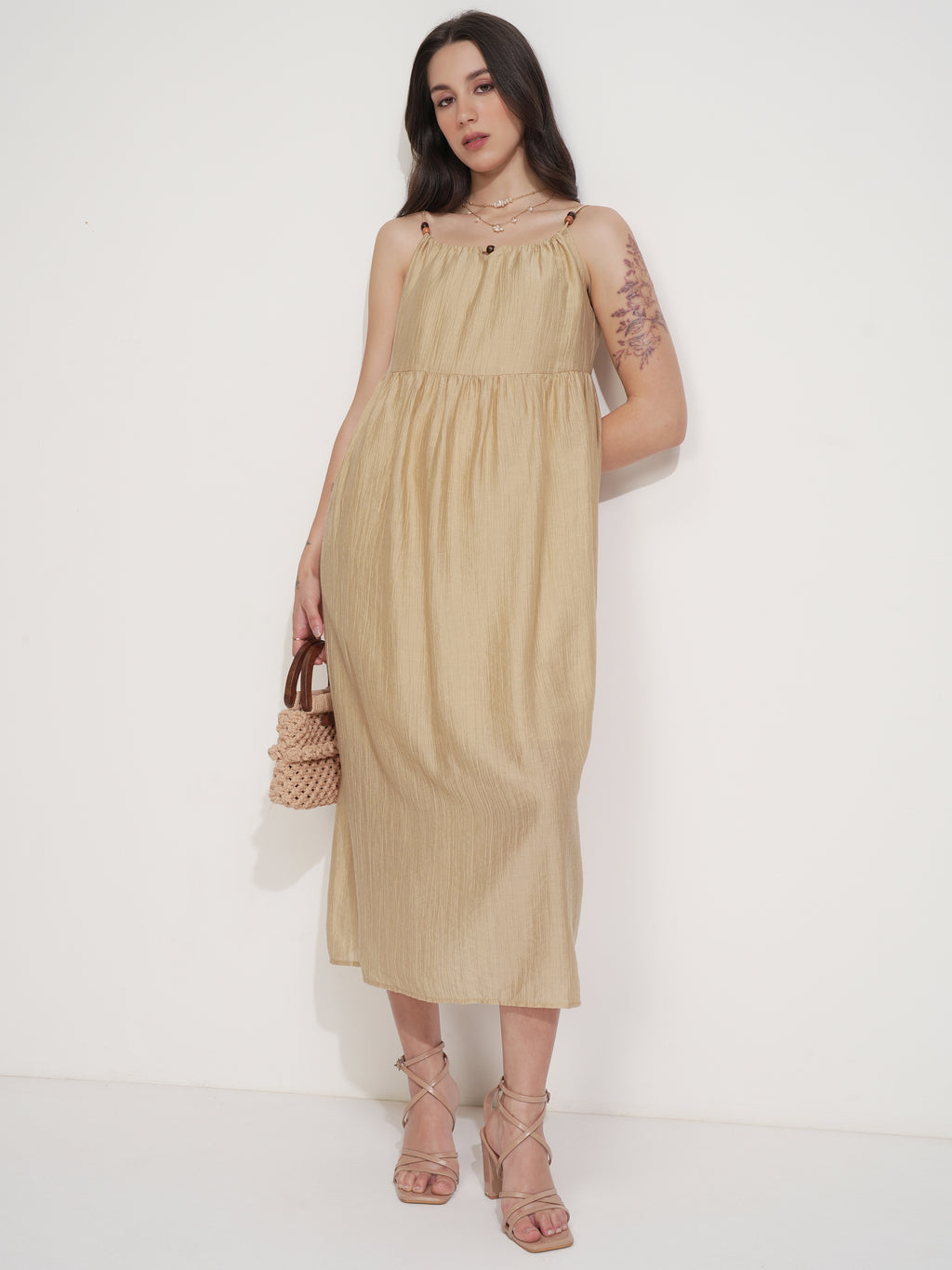 Tokyo Talkies Women Beige Solid Fit And Flare Dress - Beige - Image 2