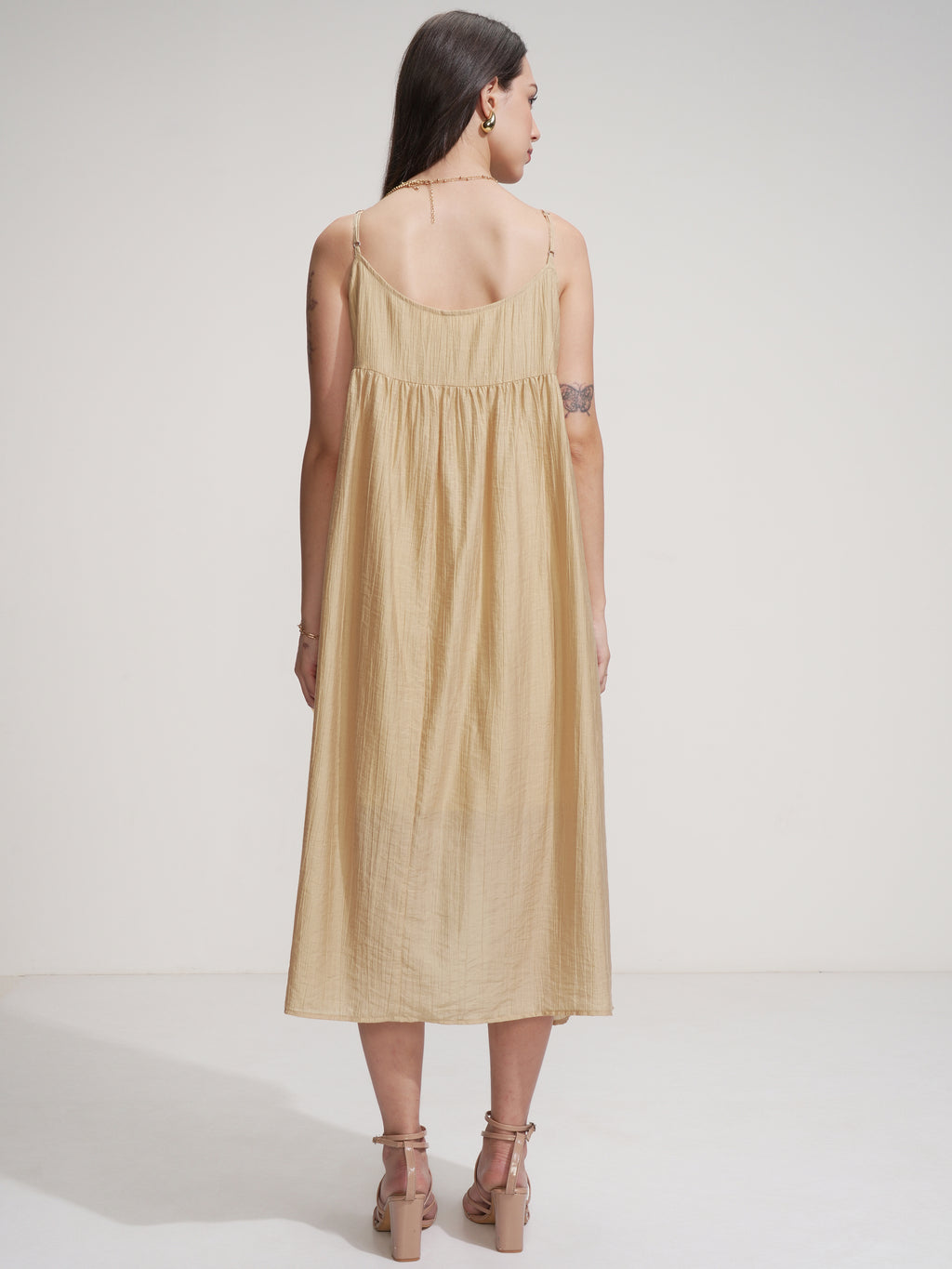 Tokyo Talkies Women Beige Solid Fit And Flare Dress - Beige - Image 3