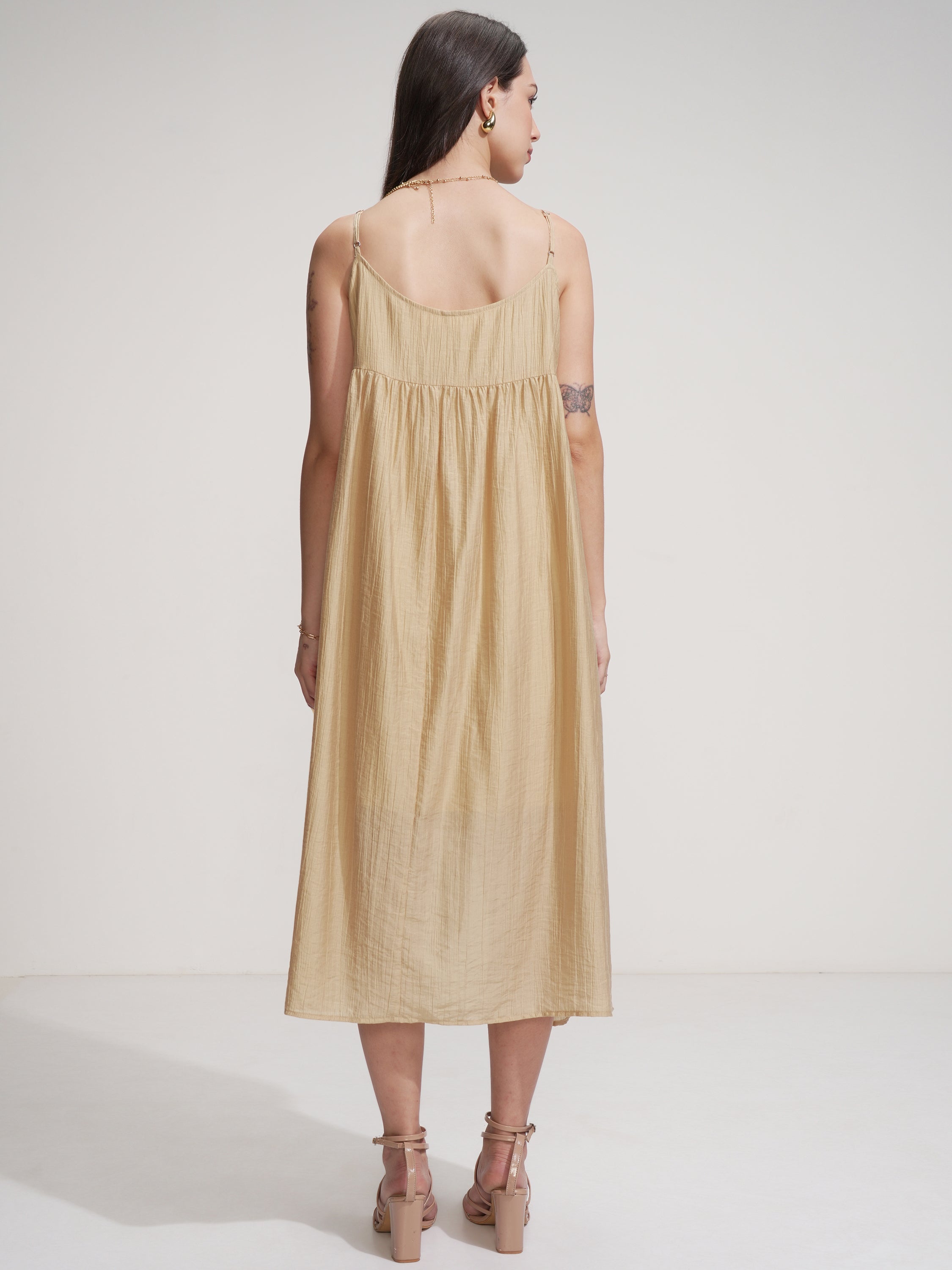 Tokyo Talkies Women Beige Solid Fit And Flare Dress - Beige - Image 3