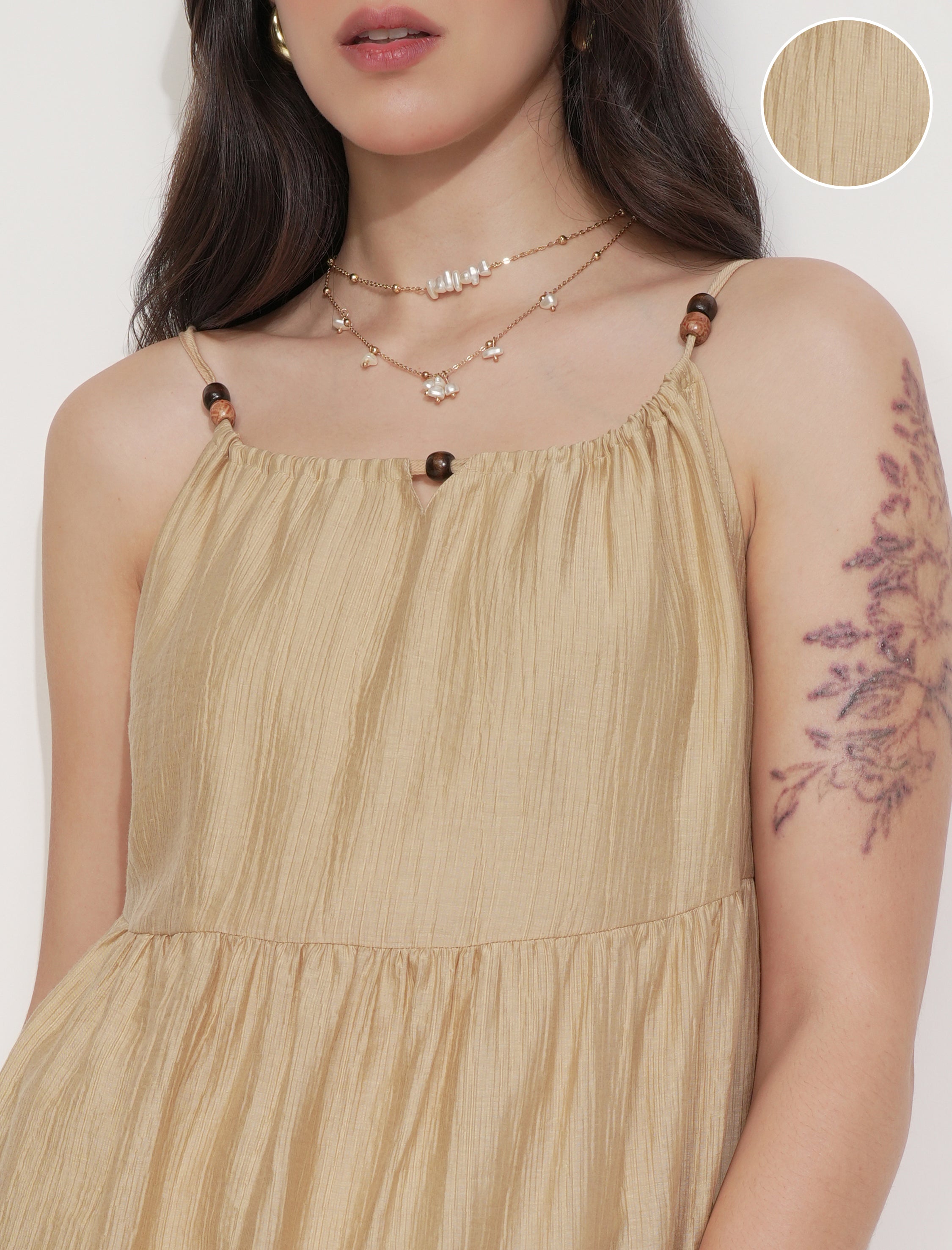 Tokyo Talkies Women Beige Solid Fit And Flare Dress - Beige - Image 5