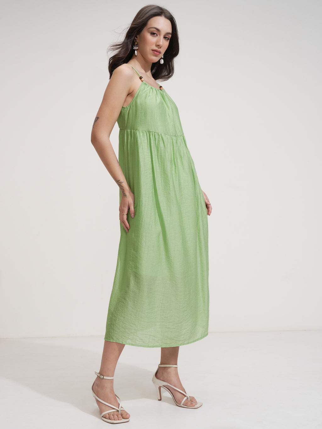 Tokyo Talkies Women Green Solid Fit And Flare Dress - Green - Image 6