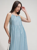Tokyo Talkies Women Blue Solid Fit And Flare Dress - Blue - Image 1