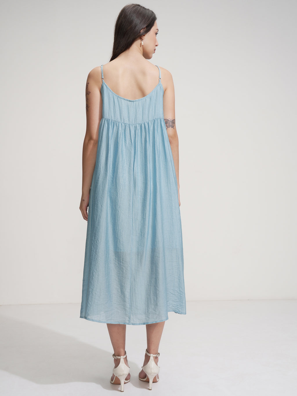 Tokyo Talkies Women Blue Solid Fit And Flare Dress - Blue - Image 3