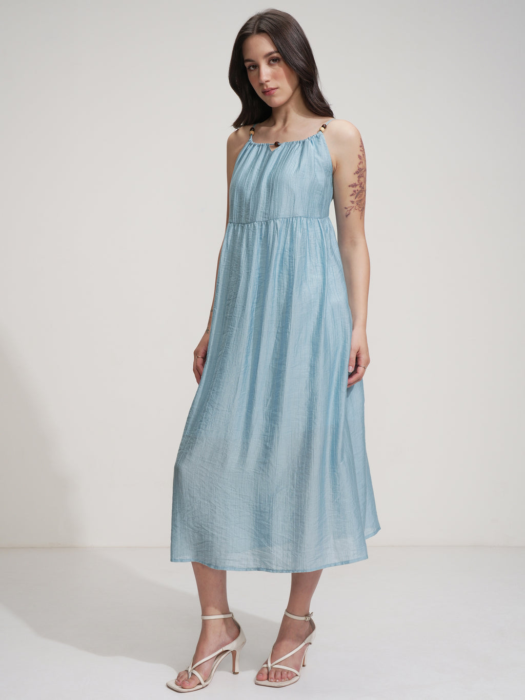 Tokyo Talkies Women Blue Solid Fit And Flare Dress - Blue - Image 4