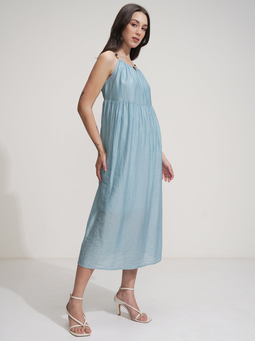 Tokyo Talkies Women Blue Solid Fit And Flare Dress - Blue - Image 6