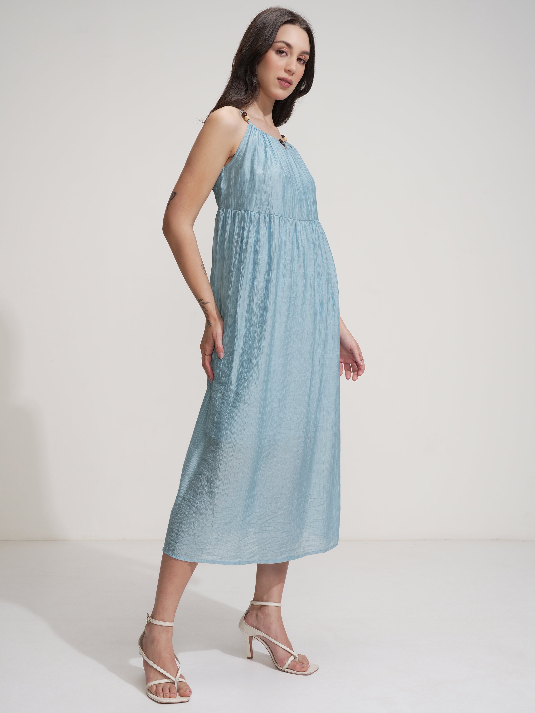 Tokyo Talkies Women Blue Solid Fit And Flare Dress - Blue - Image 6