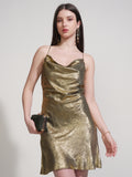Tokyo Talkies Women Gold Self Design Bodycon Dress - Gold - Image 1