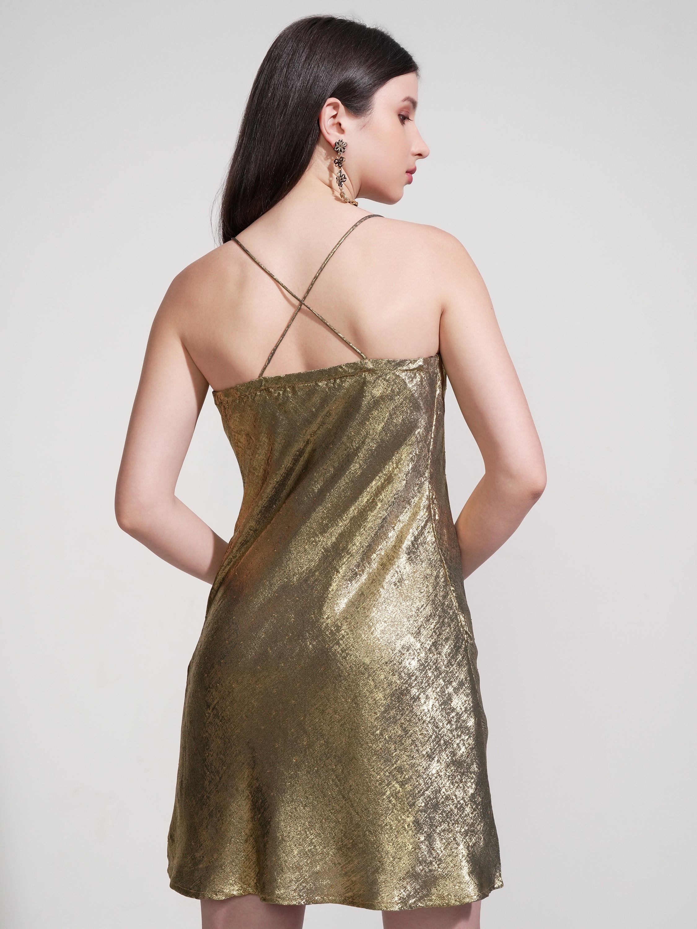 Tokyo Talkies Women Gold Self Design Bodycon Dress - Gold - Image 3