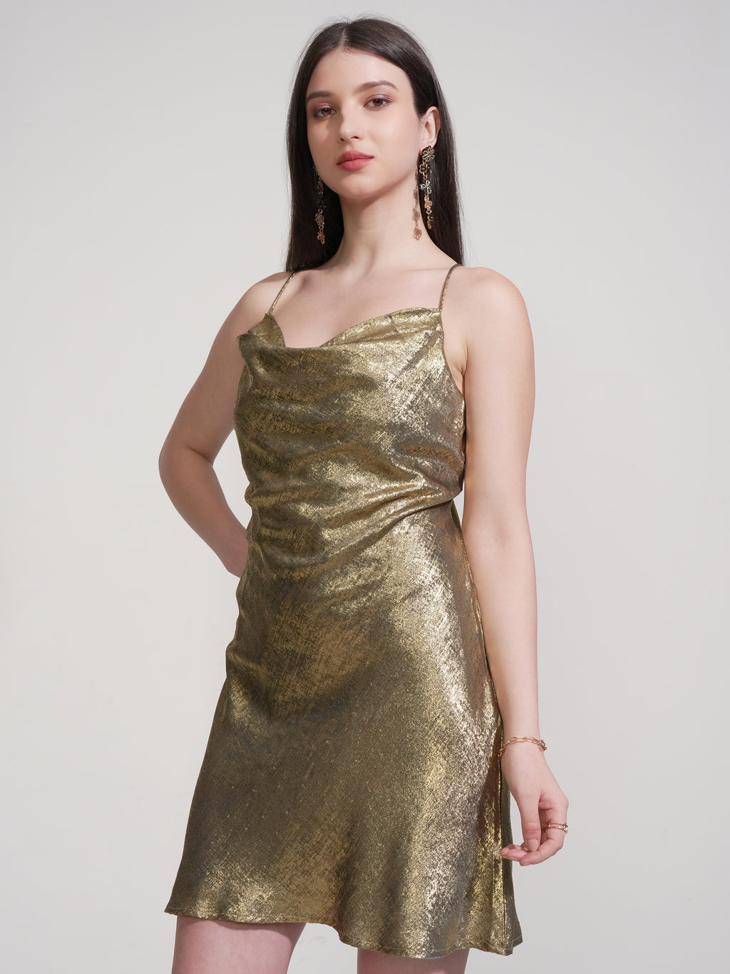 Tokyo Talkies Women Gold Self Design Bodycon Dress - Gold - Image 4