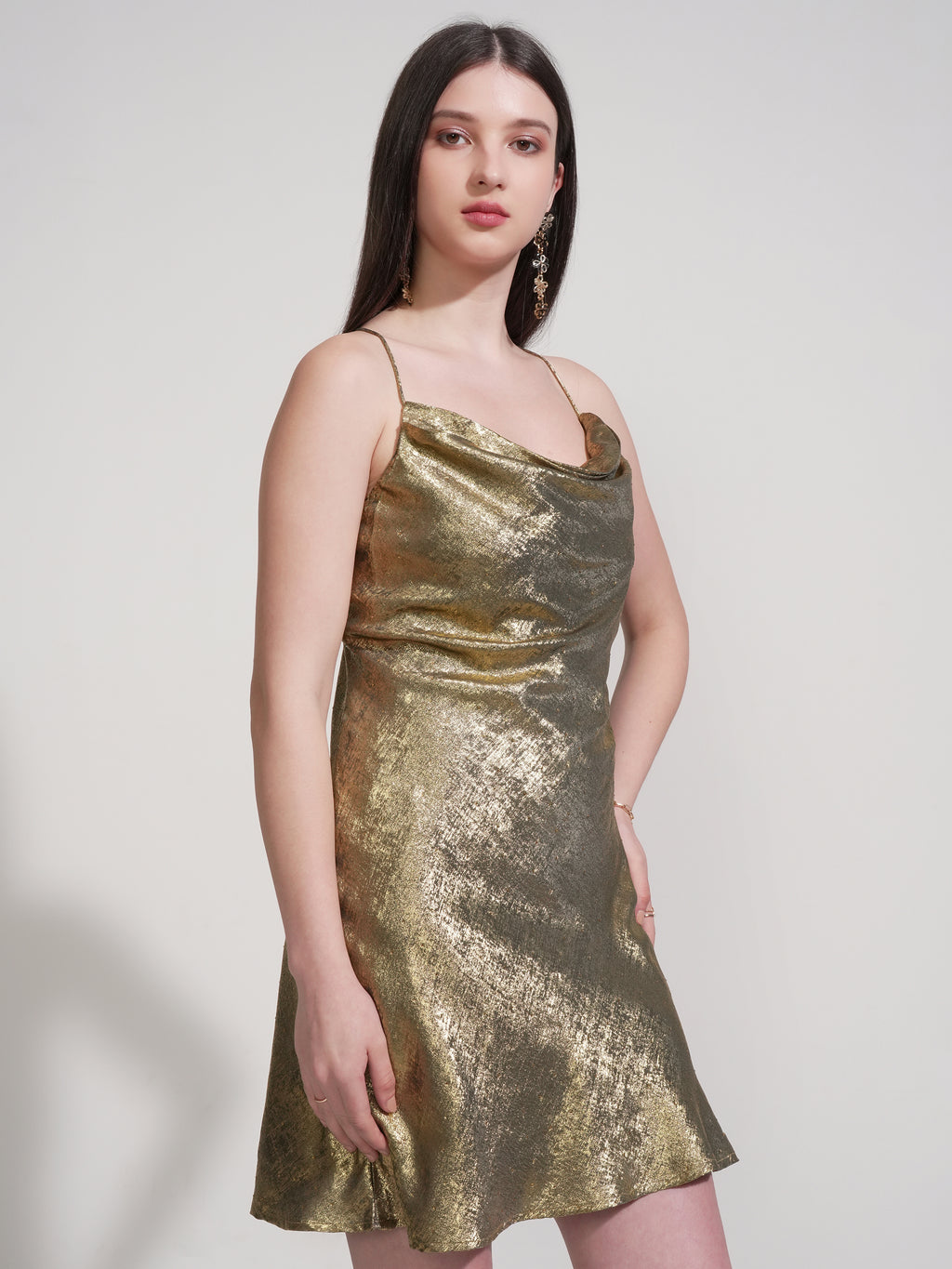 Tokyo Talkies Women Gold Self Design Bodycon Dress - Gold - Image 6