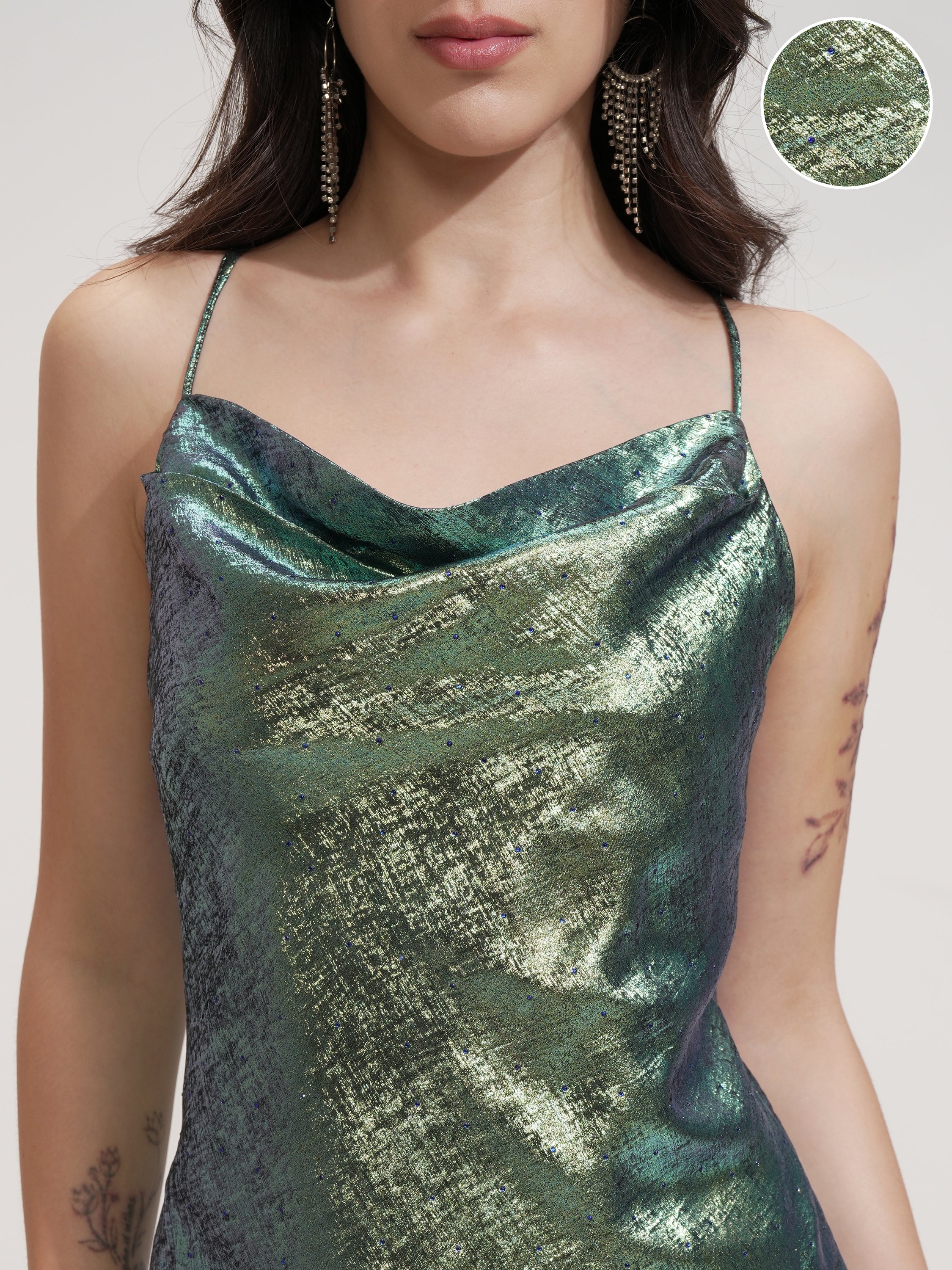 Tokyo Talkies Women Turquoise Solid Fit And Flare Dress - Turquoise - Image 5