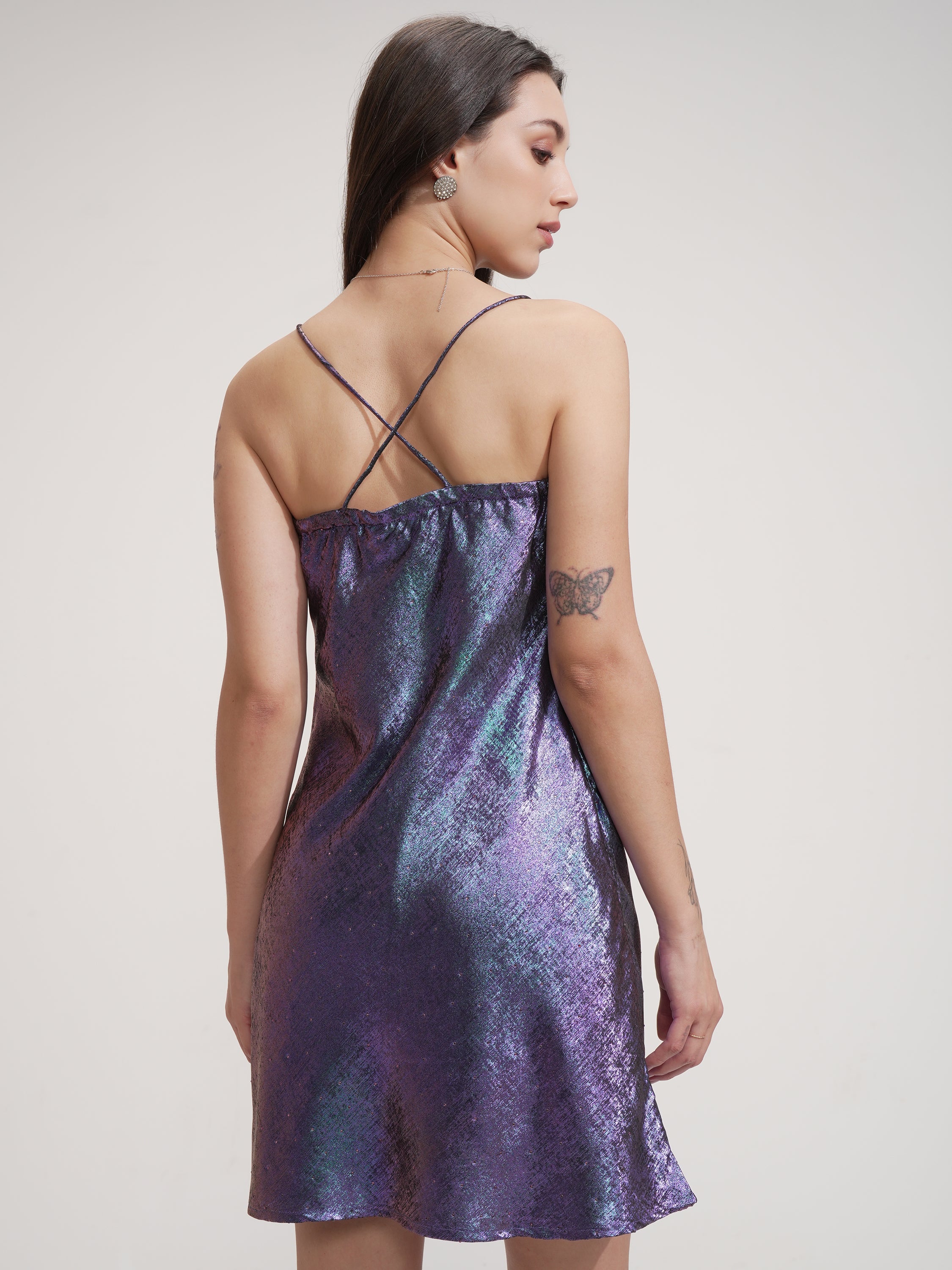 Tokyo Talkies Women Purple Solid Fit And Flare Dress - Purple - Image 3