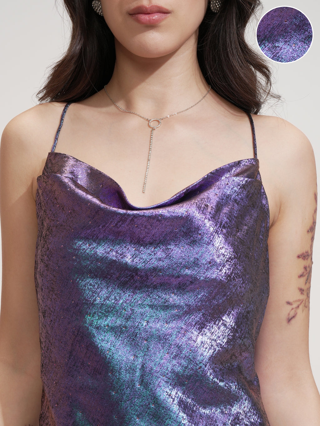 Tokyo Talkies Women Purple Solid Fit And Flare Dress - Purple - Image 5