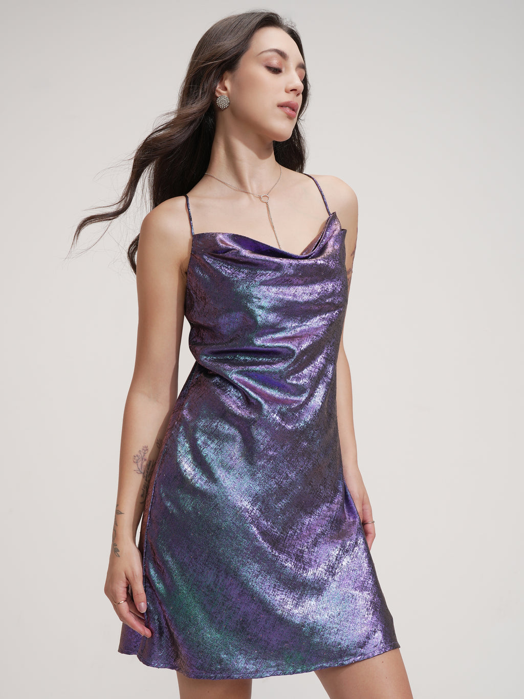 Tokyo Talkies Women Purple Solid Fit And Flare Dress - Purple - Image 6
