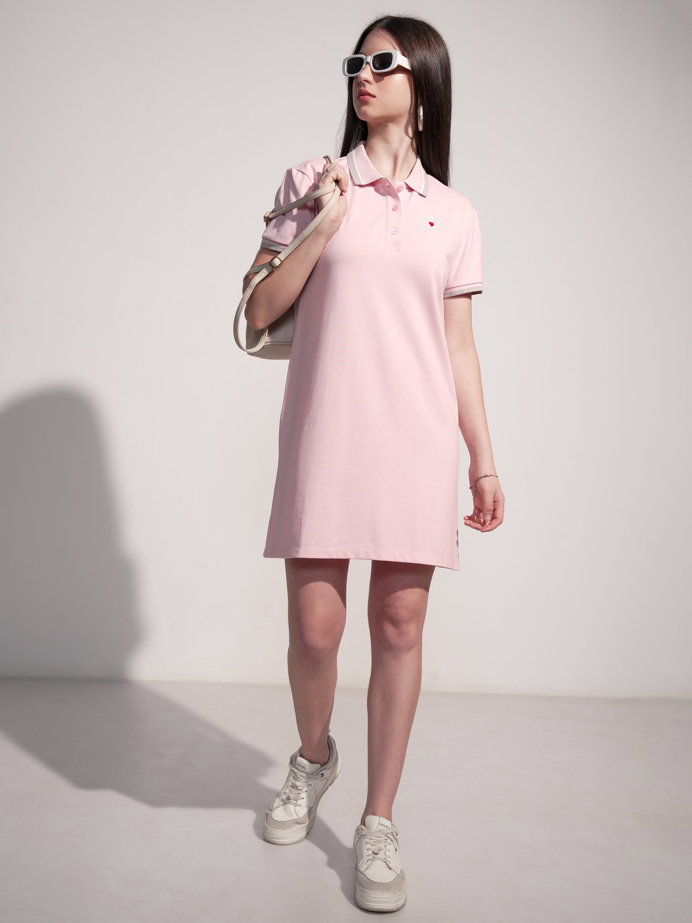 Tokyo Talkies Women Pink Solid T-shirt Dress - Pink - Image 2