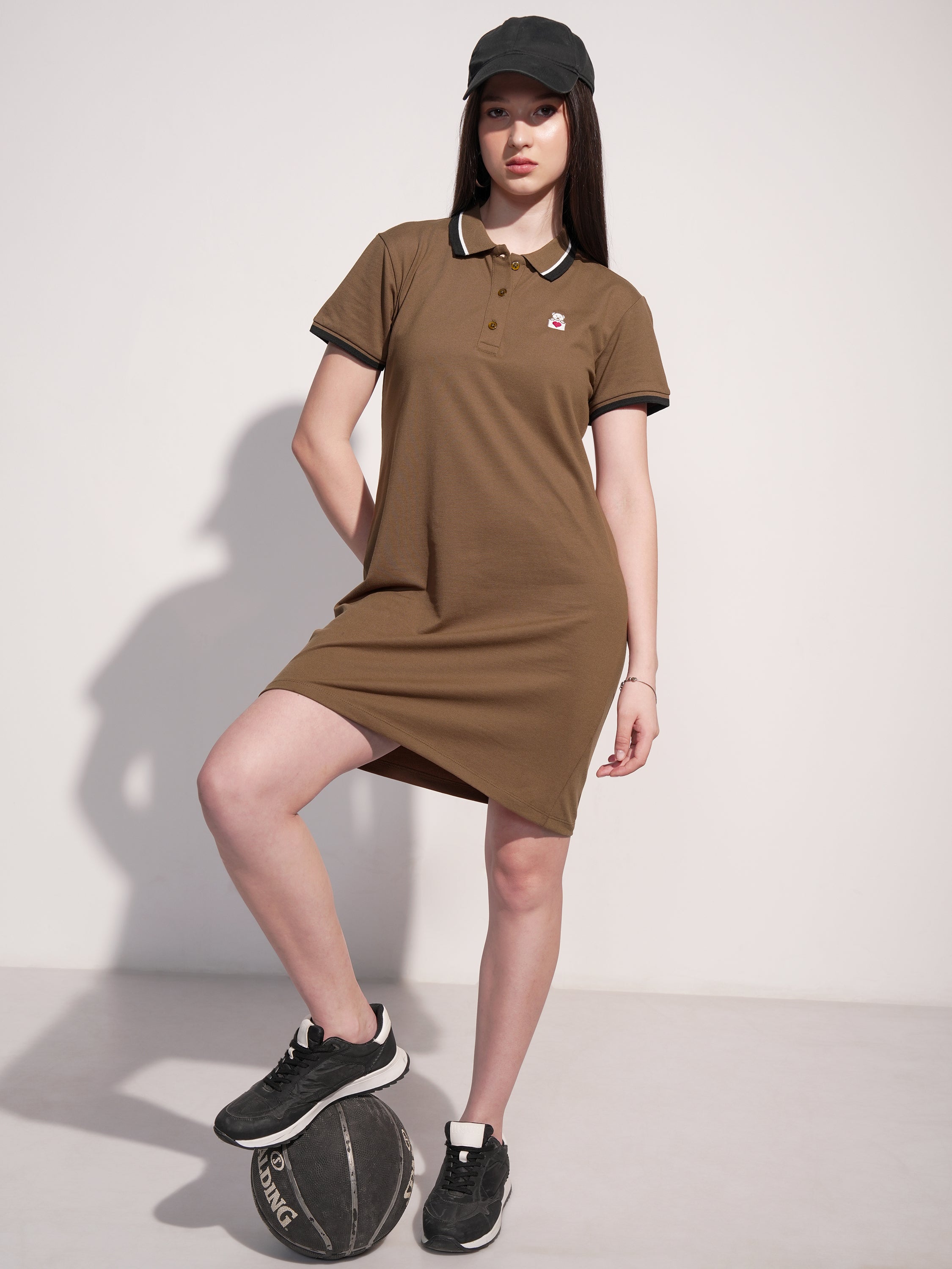 Tokyo Talkies Women Brown Solid T-shirt Dress - Brown - Image 2