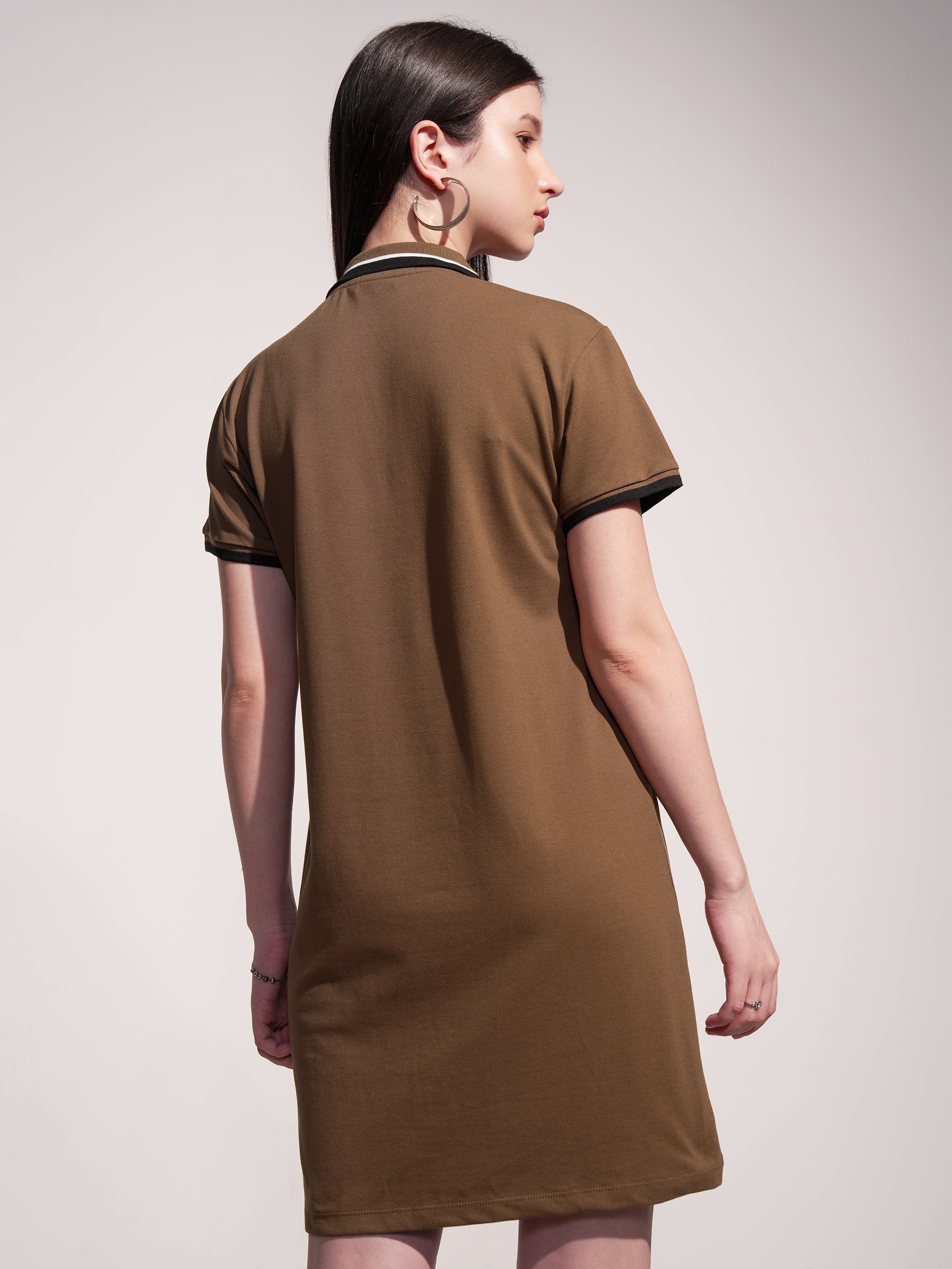 Tokyo Talkies Women Brown Solid T-shirt Dress - Brown - Image 3