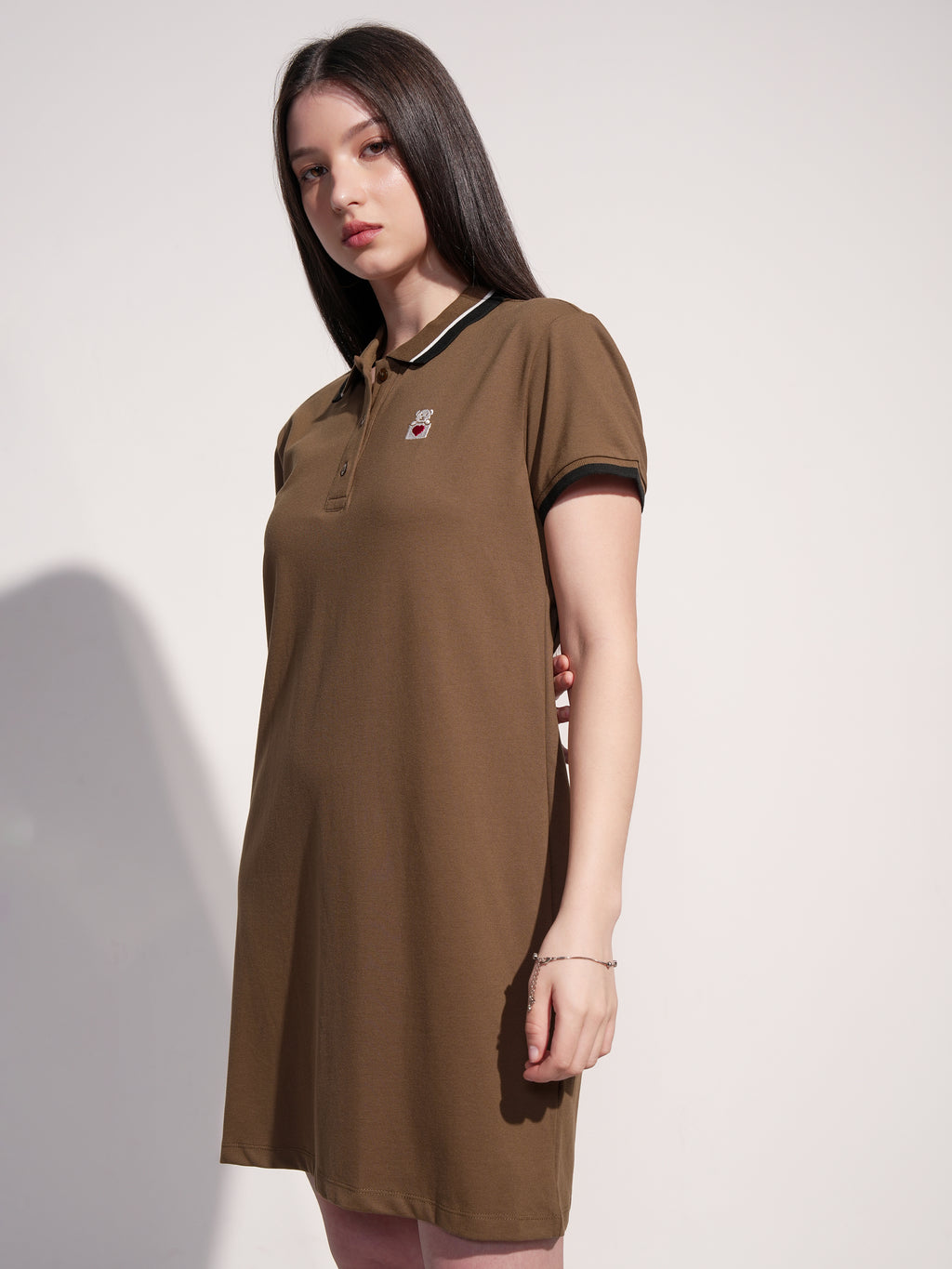 Tokyo Talkies Women Brown Solid T-shirt Dress - Brown - Image 4