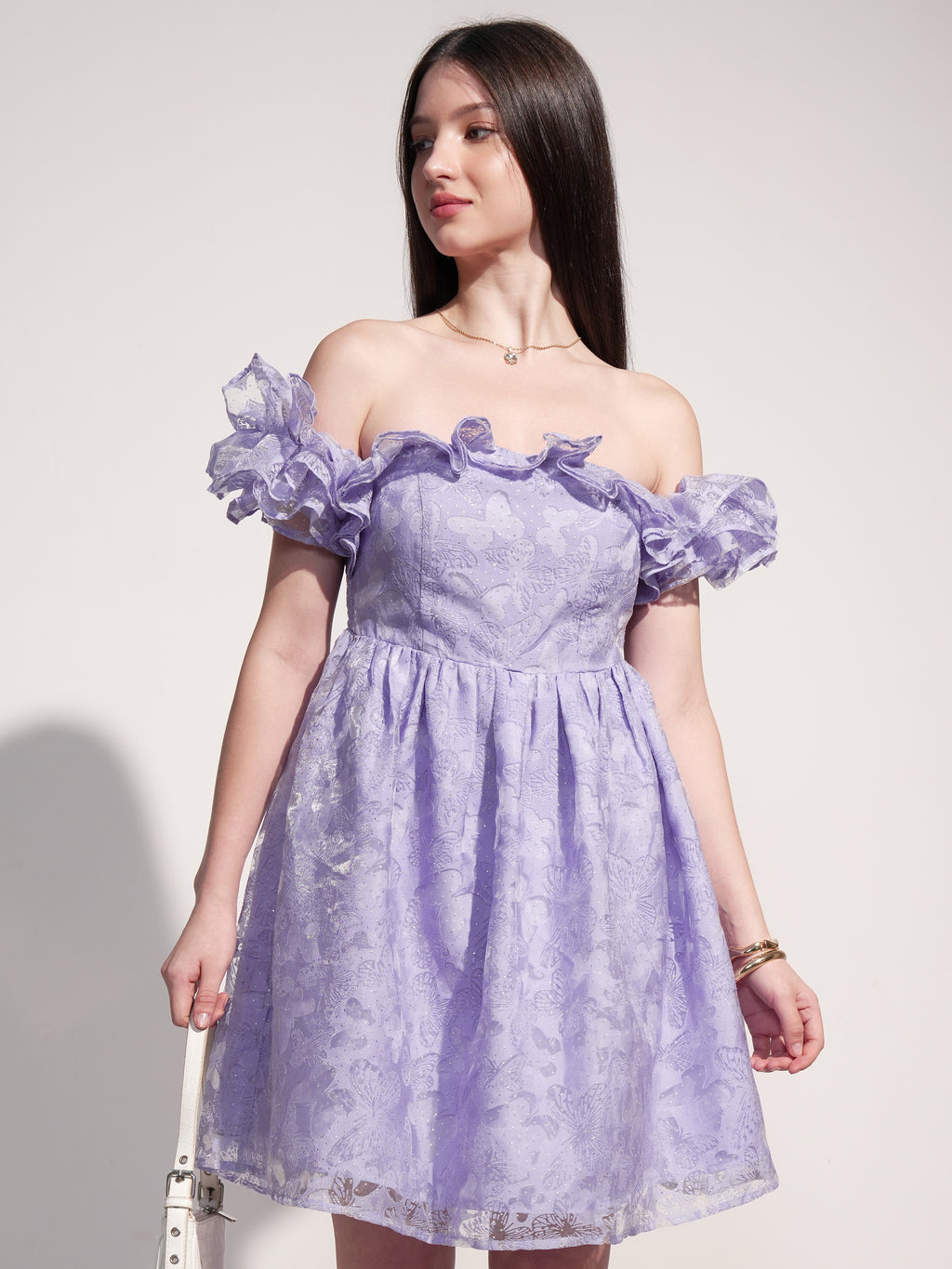 Tokyo Talkies Women Lavender Self Design Fit And Flare Dress - Lavender - Image 1
