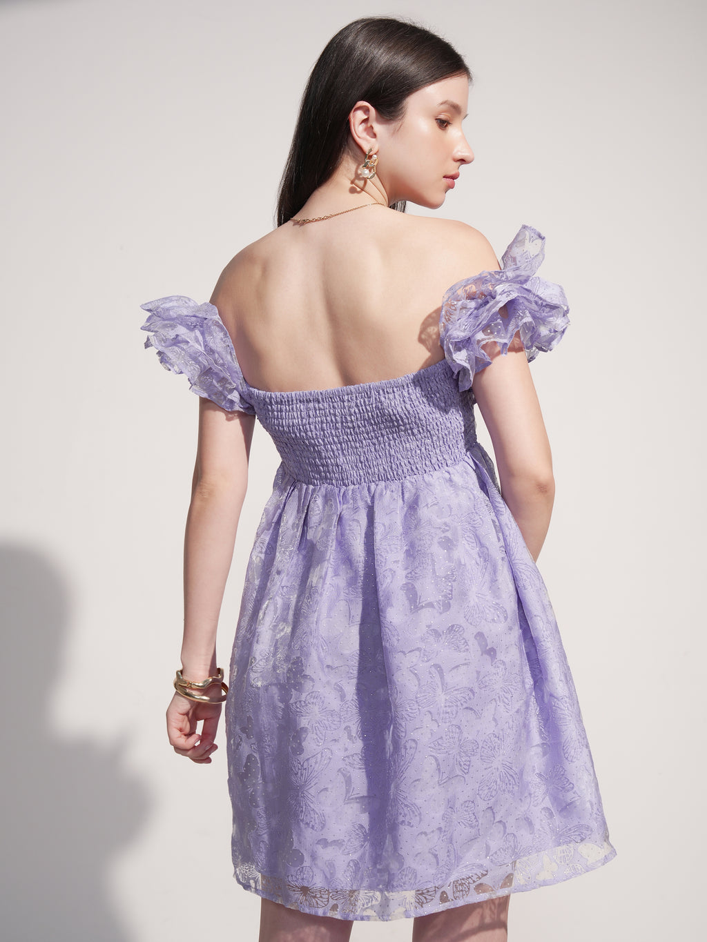 Tokyo Talkies Women Lavender Self Design Fit And Flare Dress - Lavender - Image 3