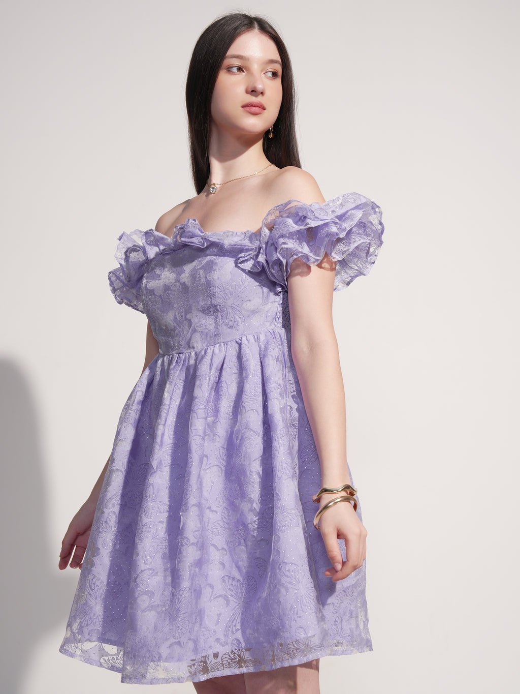 Tokyo Talkies Women Lavender Self Design Fit And Flare Dress - Lavender - Image 4