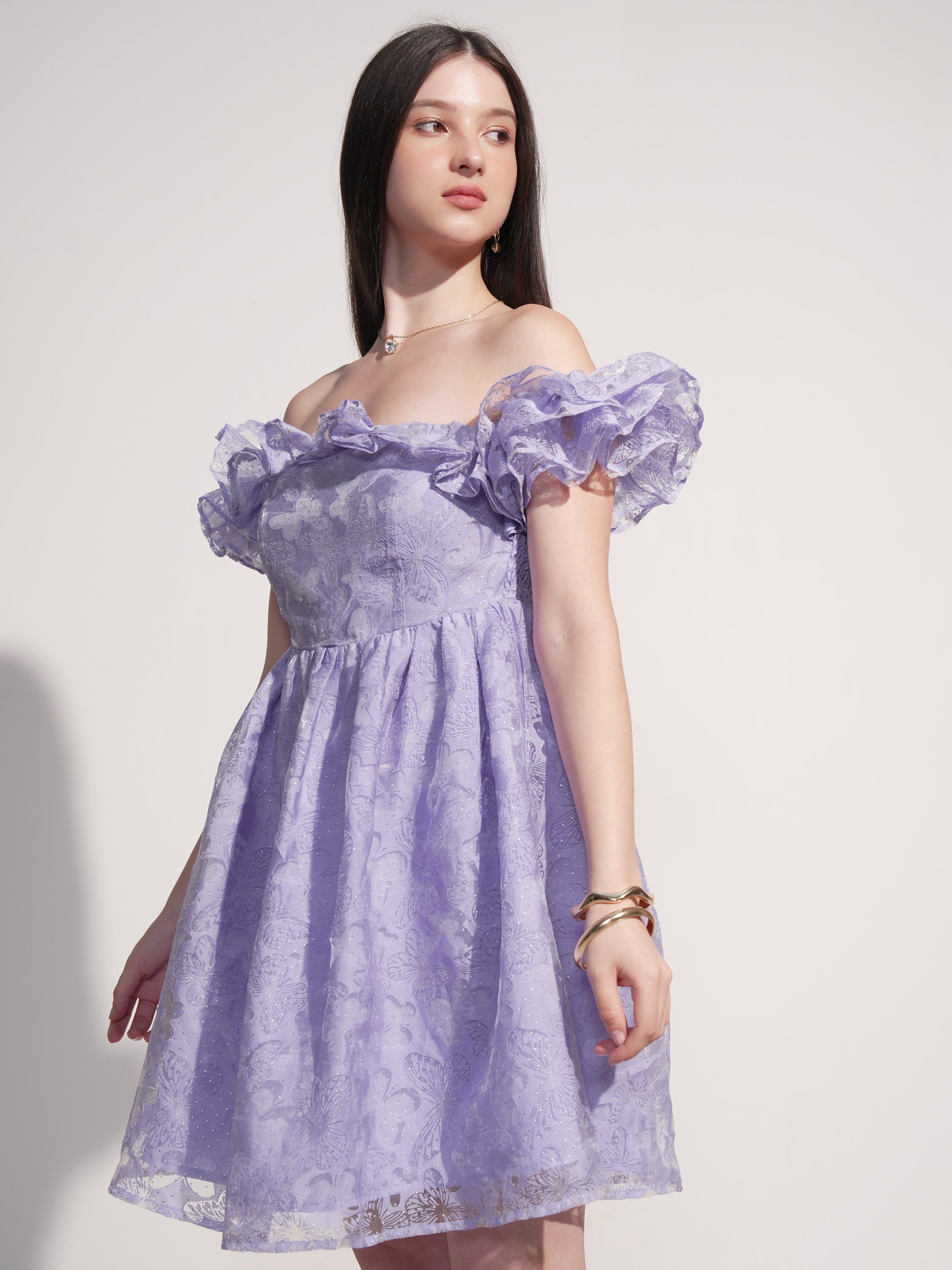 Tokyo Talkies Women Lavender Self Design Fit And Flare Dress - Lavender - Image 4