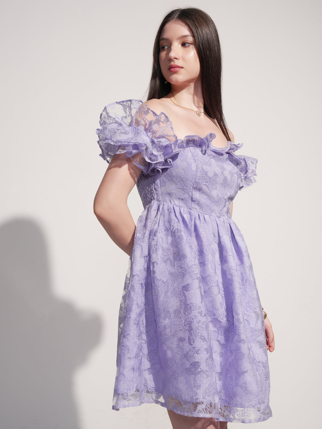 Tokyo Talkies Women Lavender Self Design Fit And Flare Dress - Lavender - Image 6