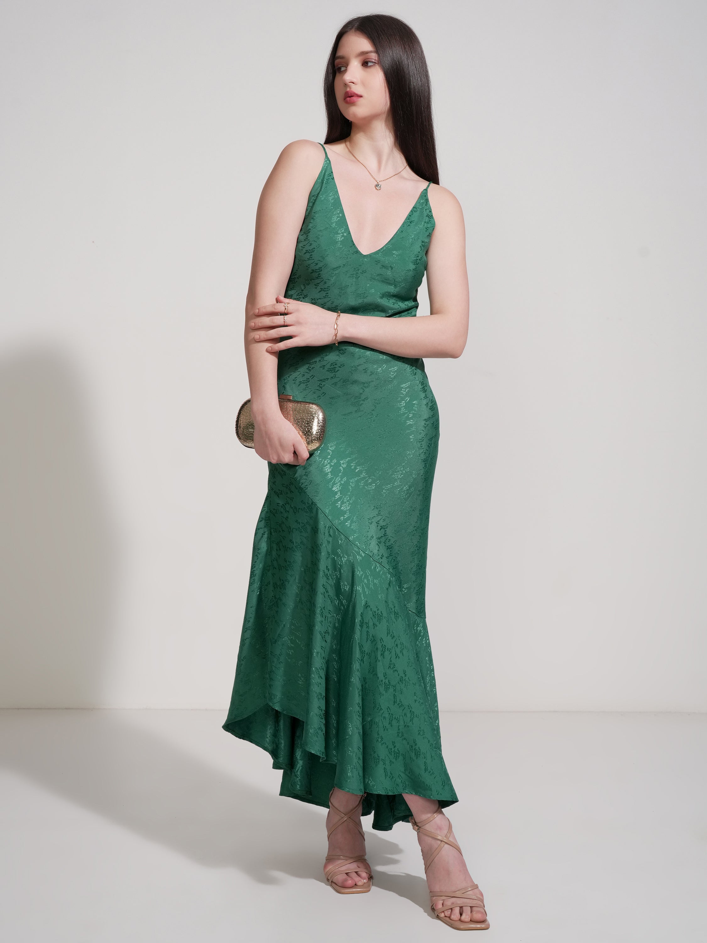 Tokyo Talkies Women Green Self Design Fit And Flare Dress - Green - Image 2