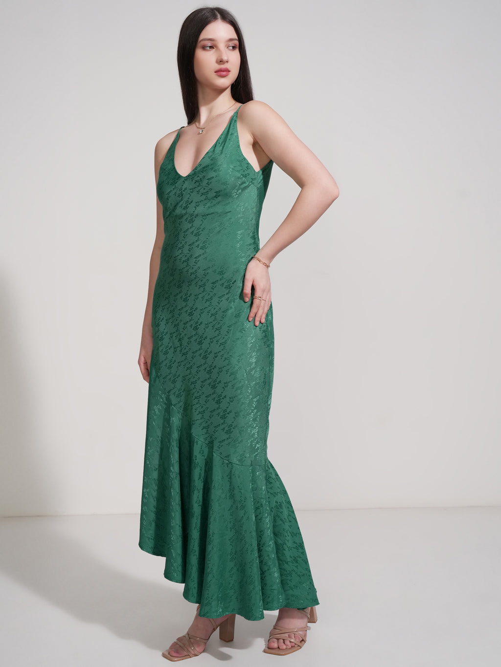 Tokyo Talkies Women Green Self Design Fit And Flare Dress - Green - Image 4