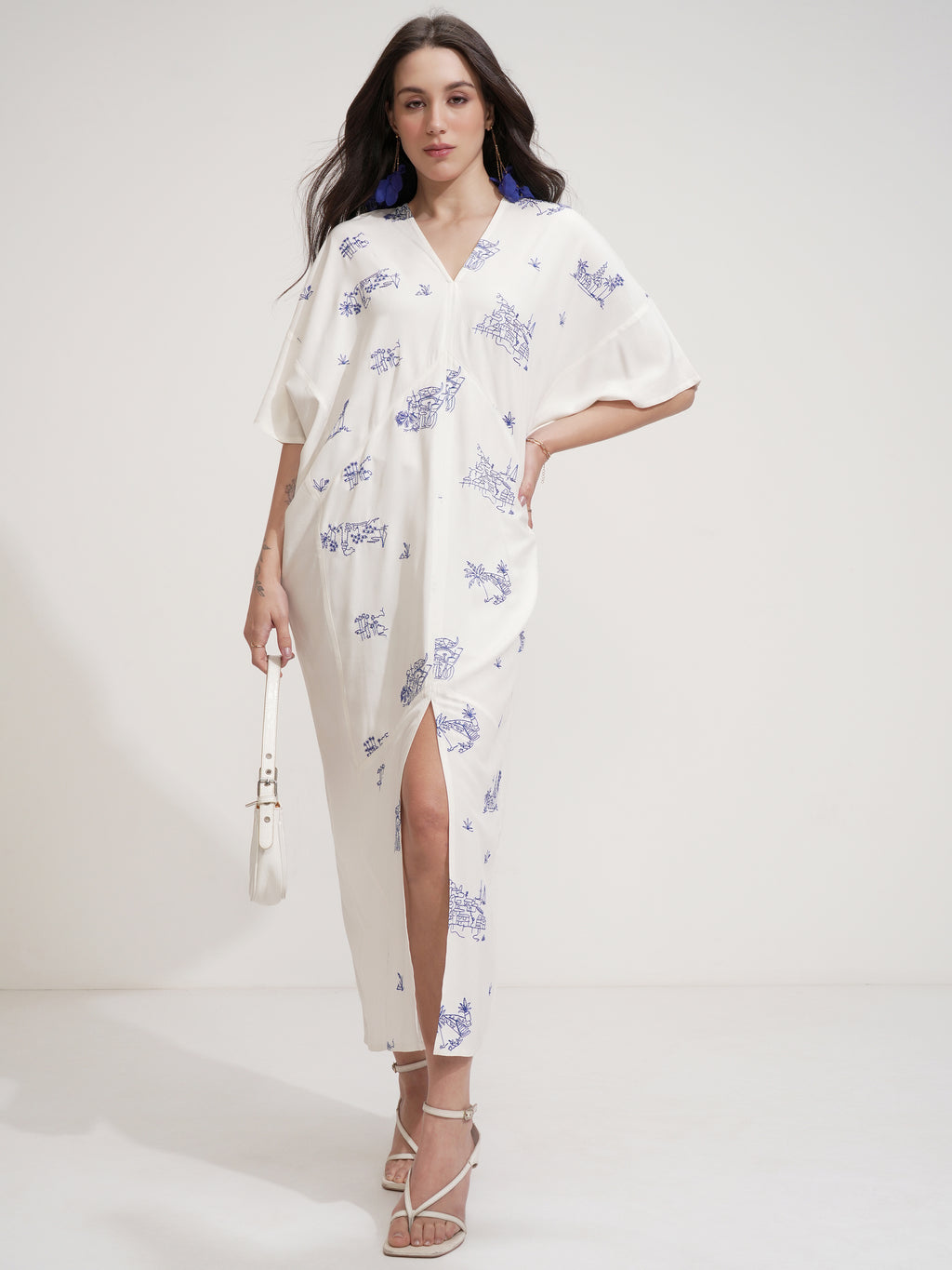Tokyo Talkies Women Off White Printed Fit And Flare Dress - Off White - Image 2