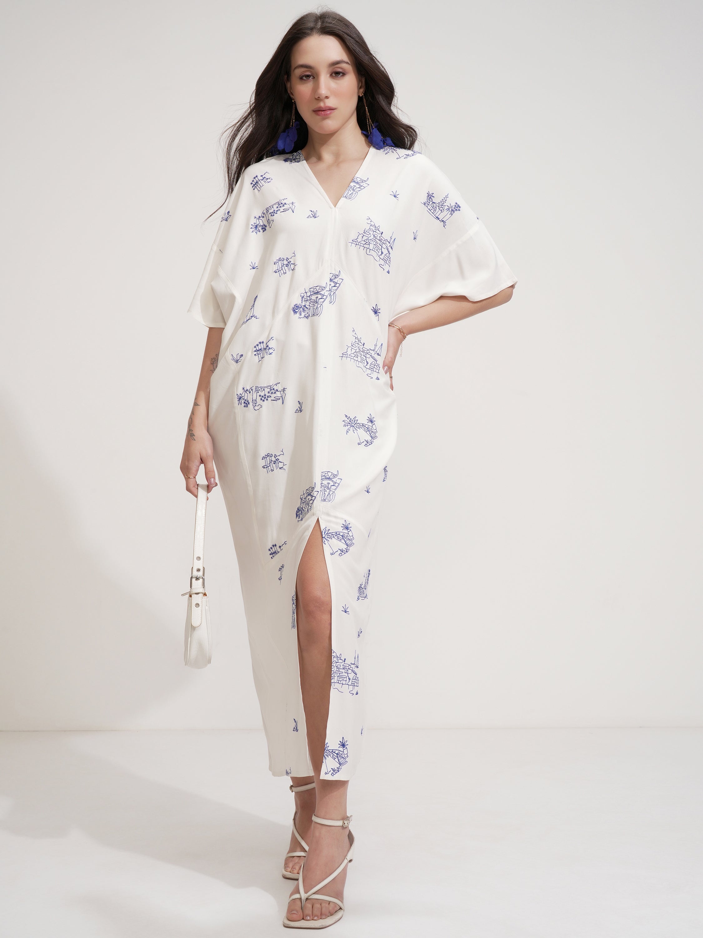 Tokyo Talkies Women Off White Printed Fit And Flare Dress - Off White - Image 2
