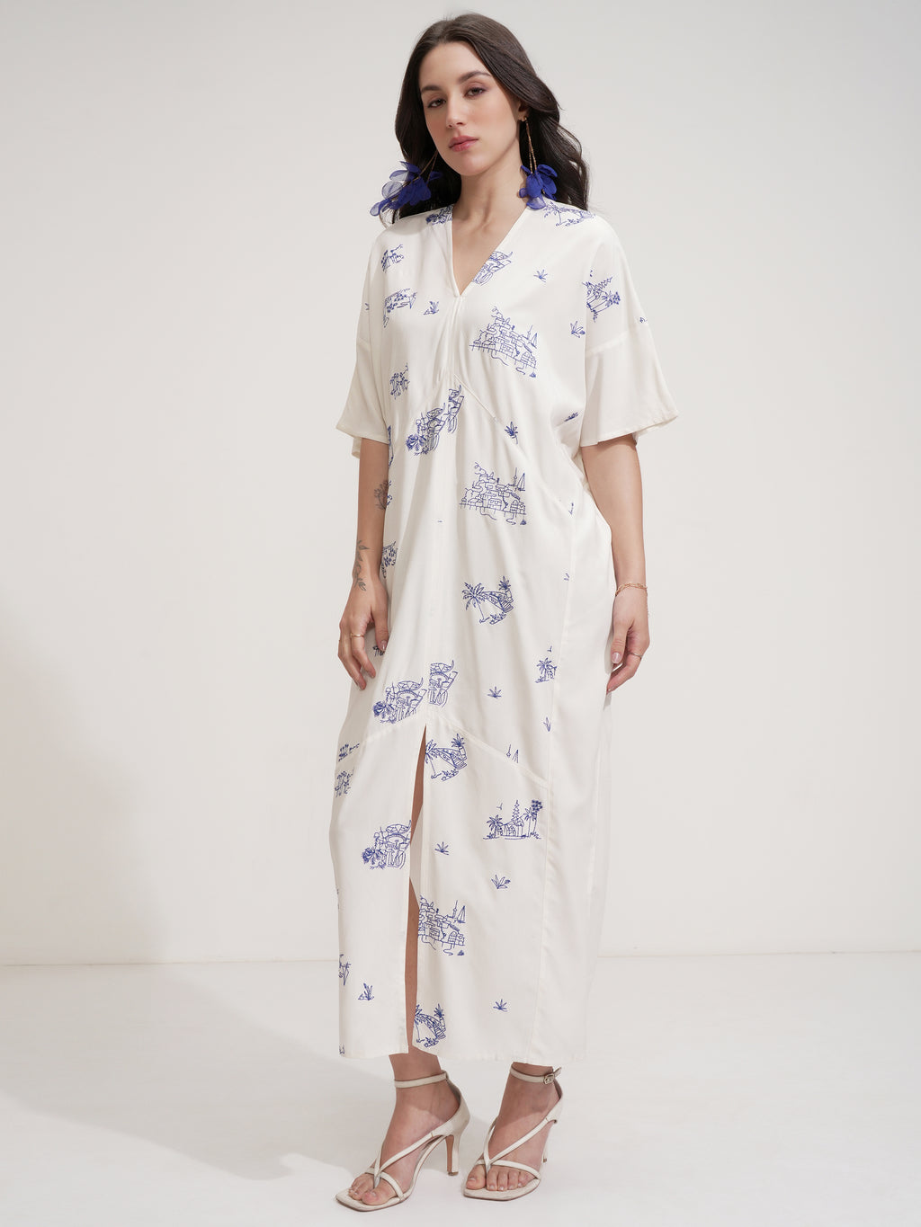 Tokyo Talkies Women Off White Printed Fit And Flare Dress - Off White - Image 4