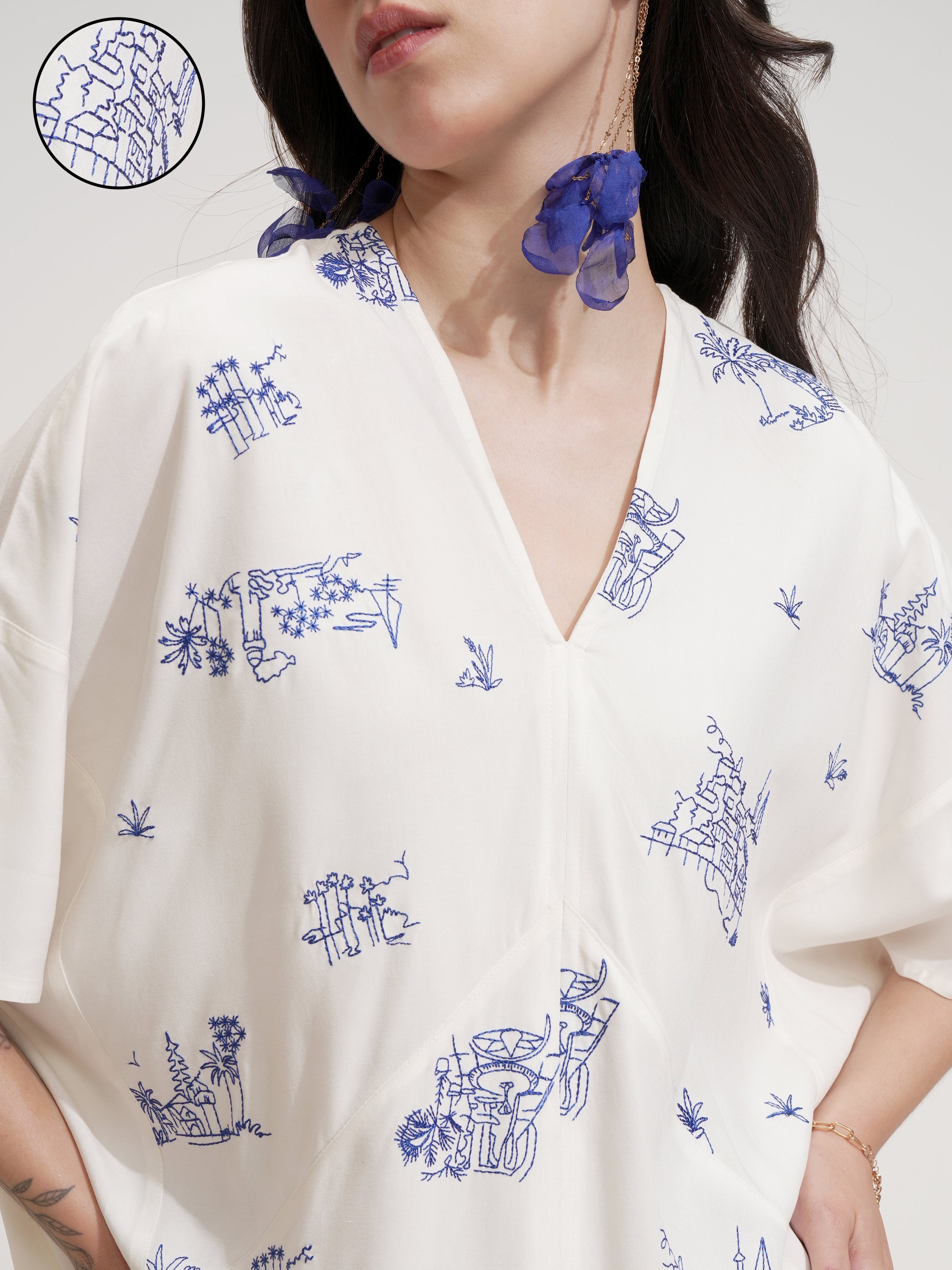 Tokyo Talkies Women Off White Printed Fit And Flare Dress - Off White - Image 5
