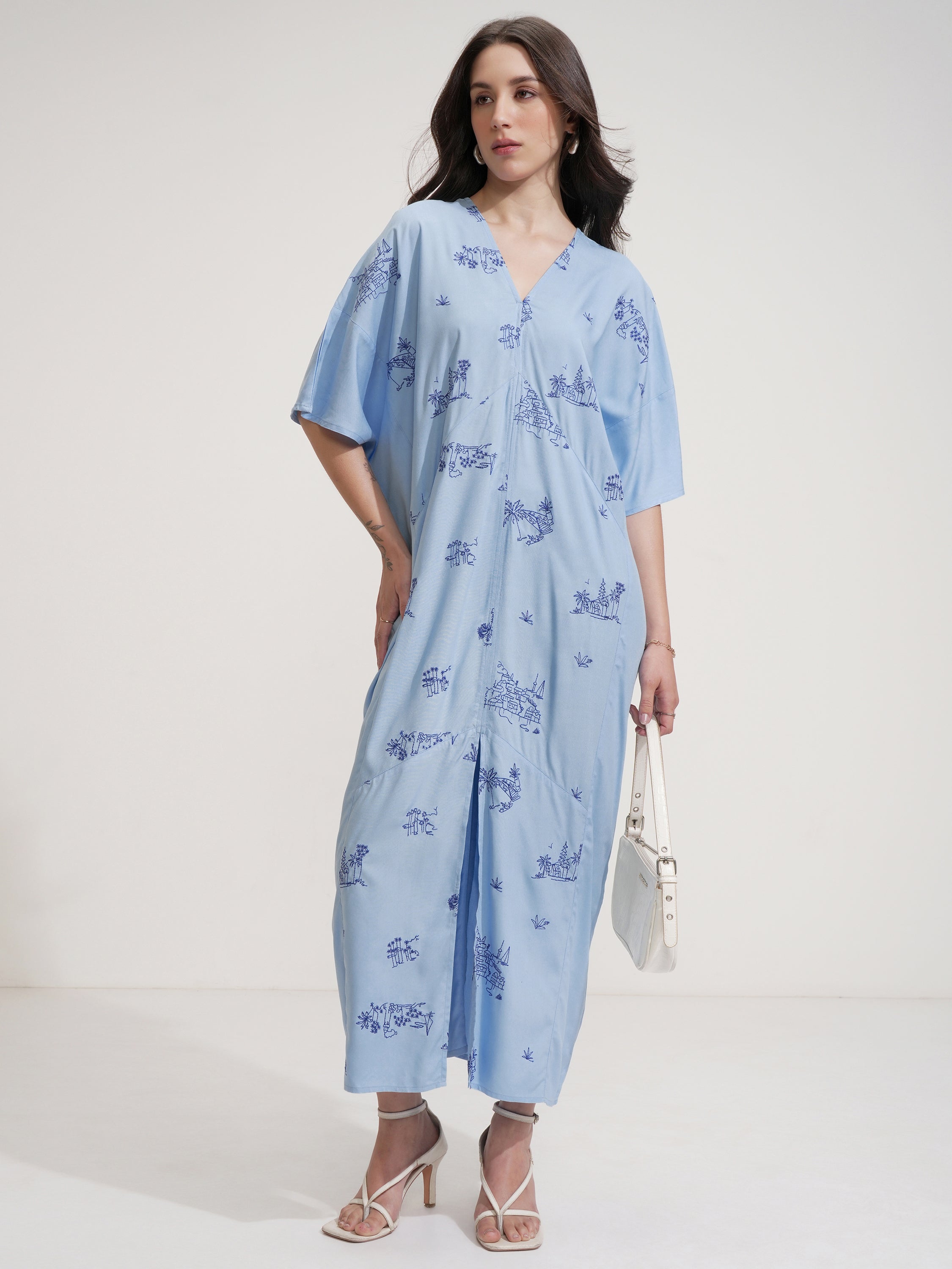 Tokyo Talkies Women Blue Embroidered Maxi Dress - Blue - Image 2