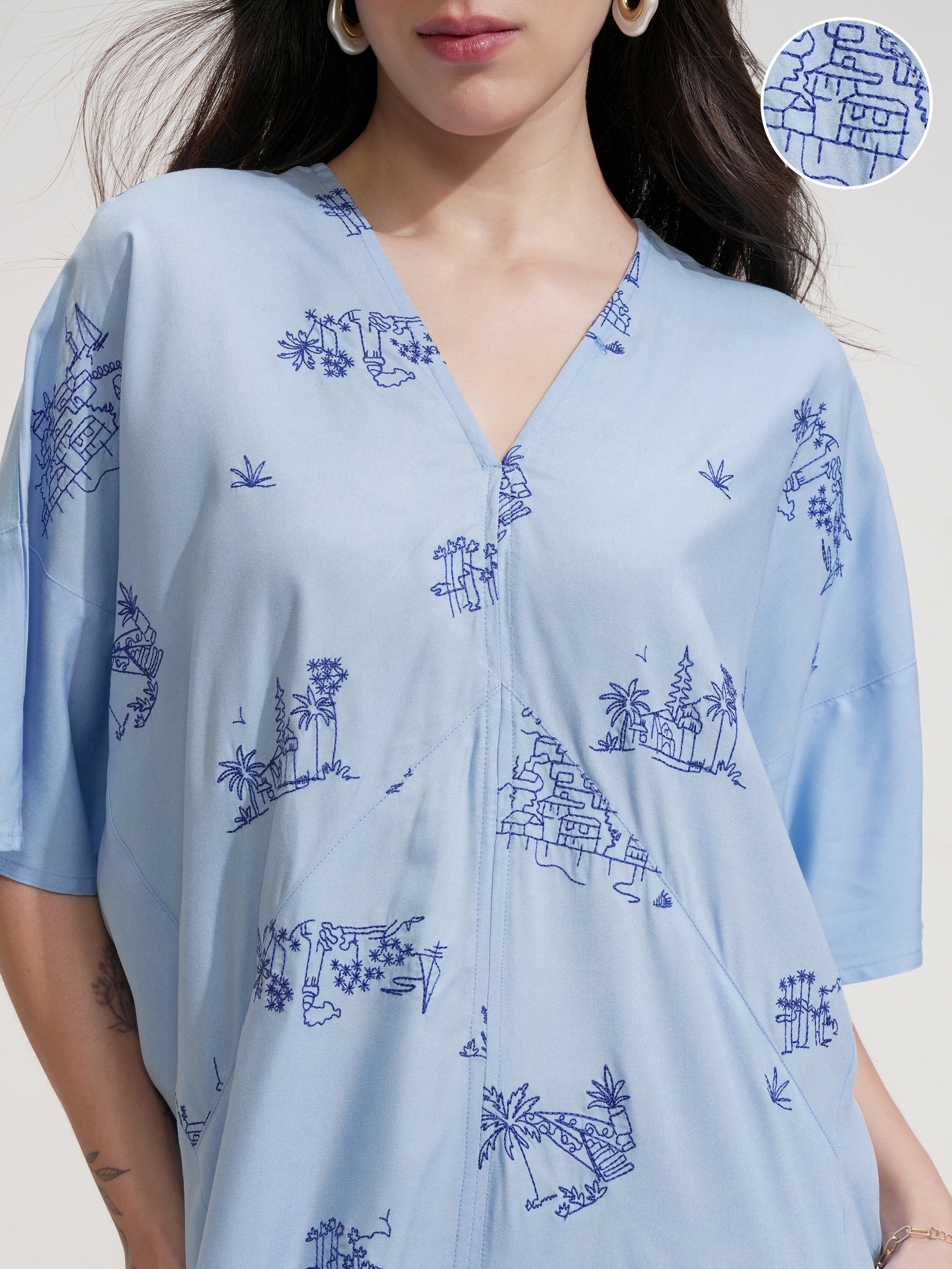 Tokyo Talkies Women Blue Embroidered Maxi Dress - Blue - Image 5