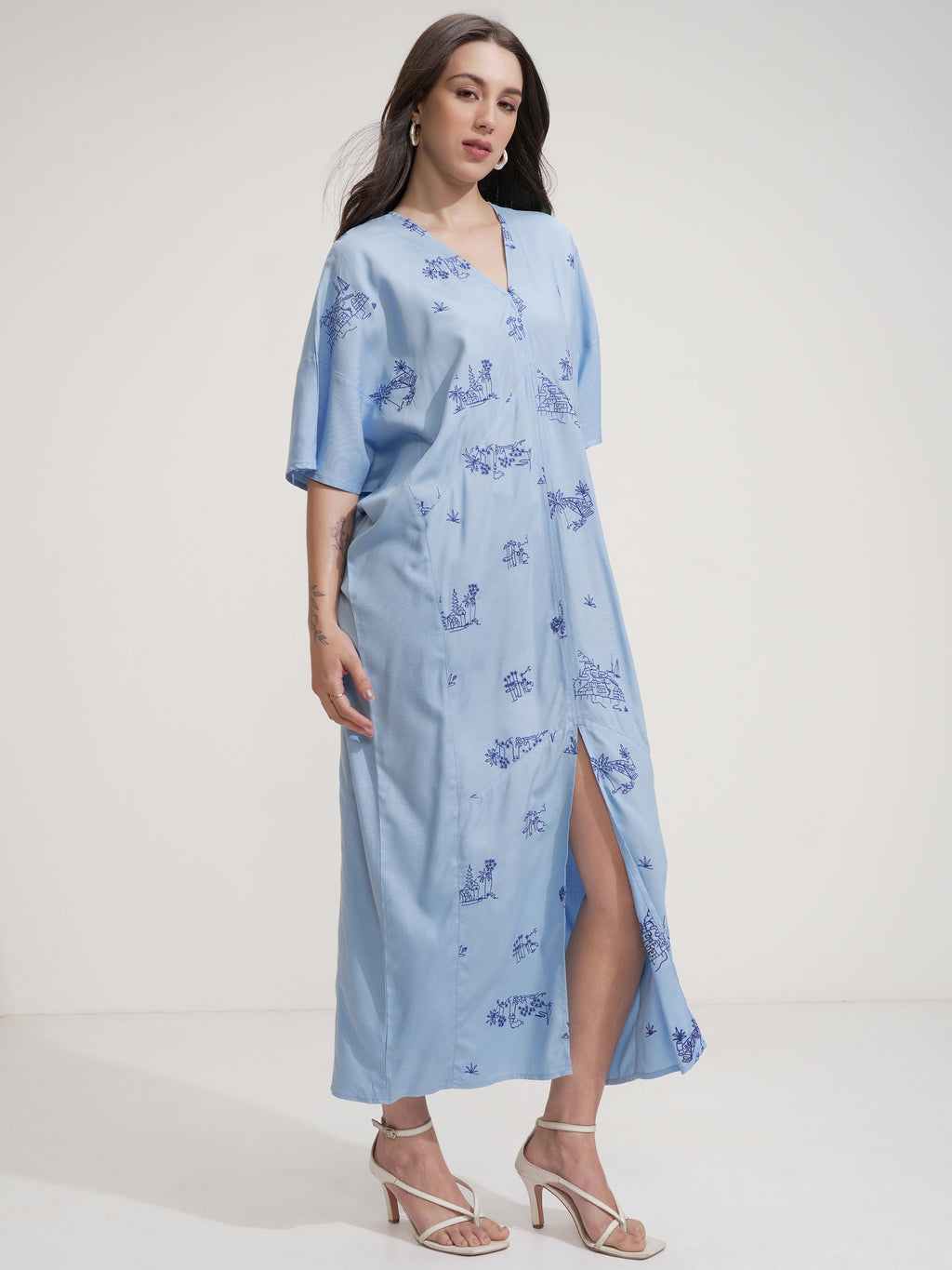 Tokyo Talkies Women Blue Embroidered Maxi Dress - Blue - Image 6