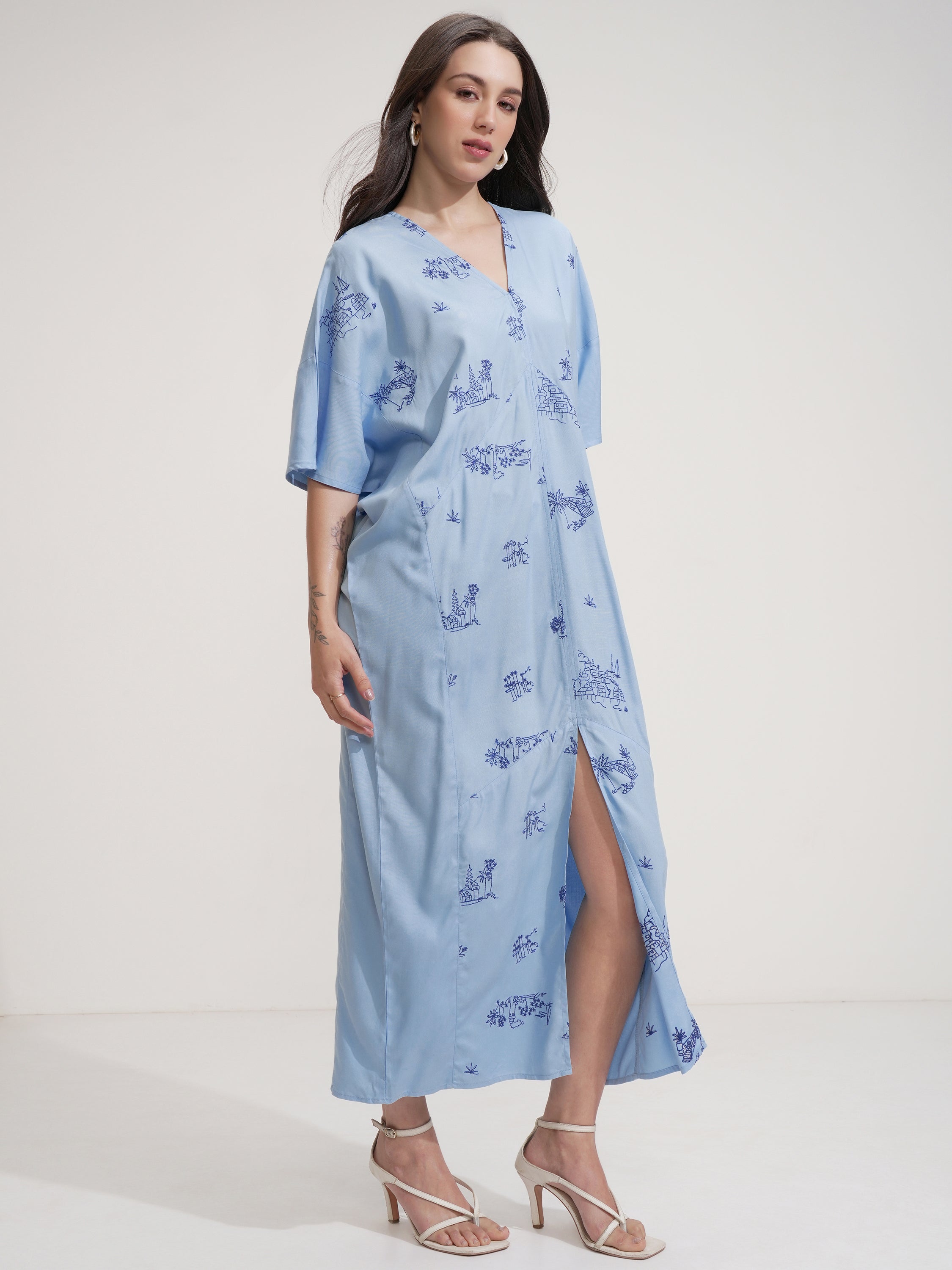 Tokyo Talkies Women Blue Embroidered Maxi Dress - Blue - Image 6