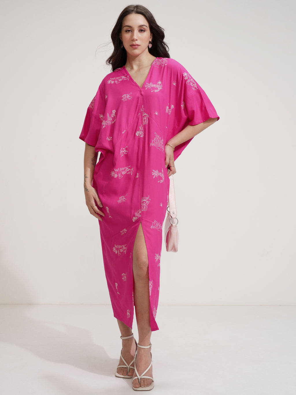 Tokyo Talkies Women Pink Self Design Fit And Flare Dress - Pink - Image 2
