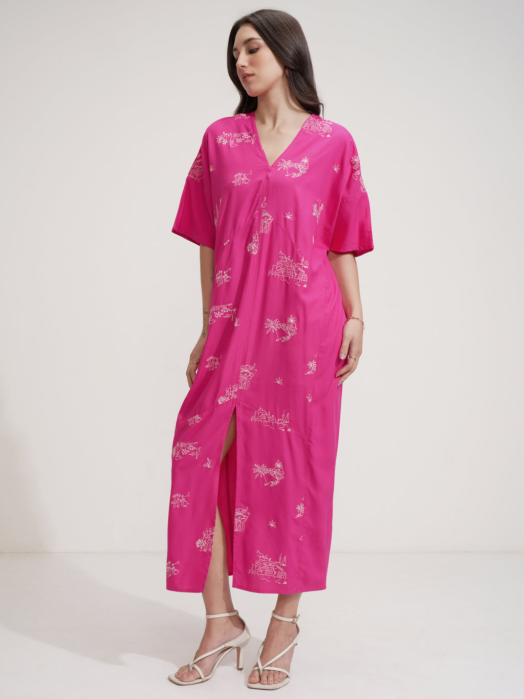 Tokyo Talkies Women Pink Self Design Fit And Flare Dress - Pink - Image 4